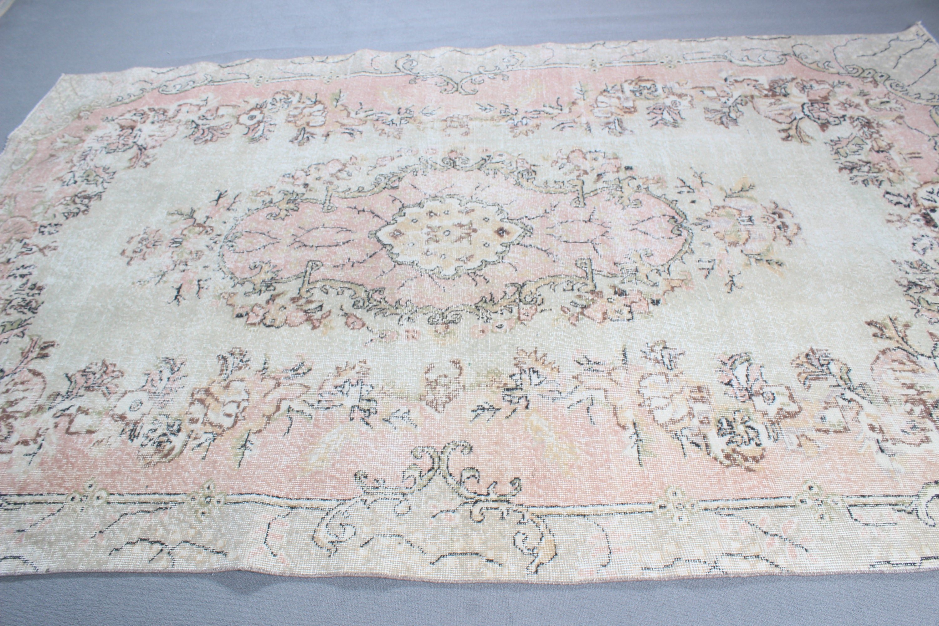 Bej Lüks Halı, Yatak Odası Halıları, 6.6x10.6 ft Büyük Halılar, Açıklama Halısı, Anadolu Halıları, Vintage Halılar, Türk Halısı, Büyük Vintage Halı