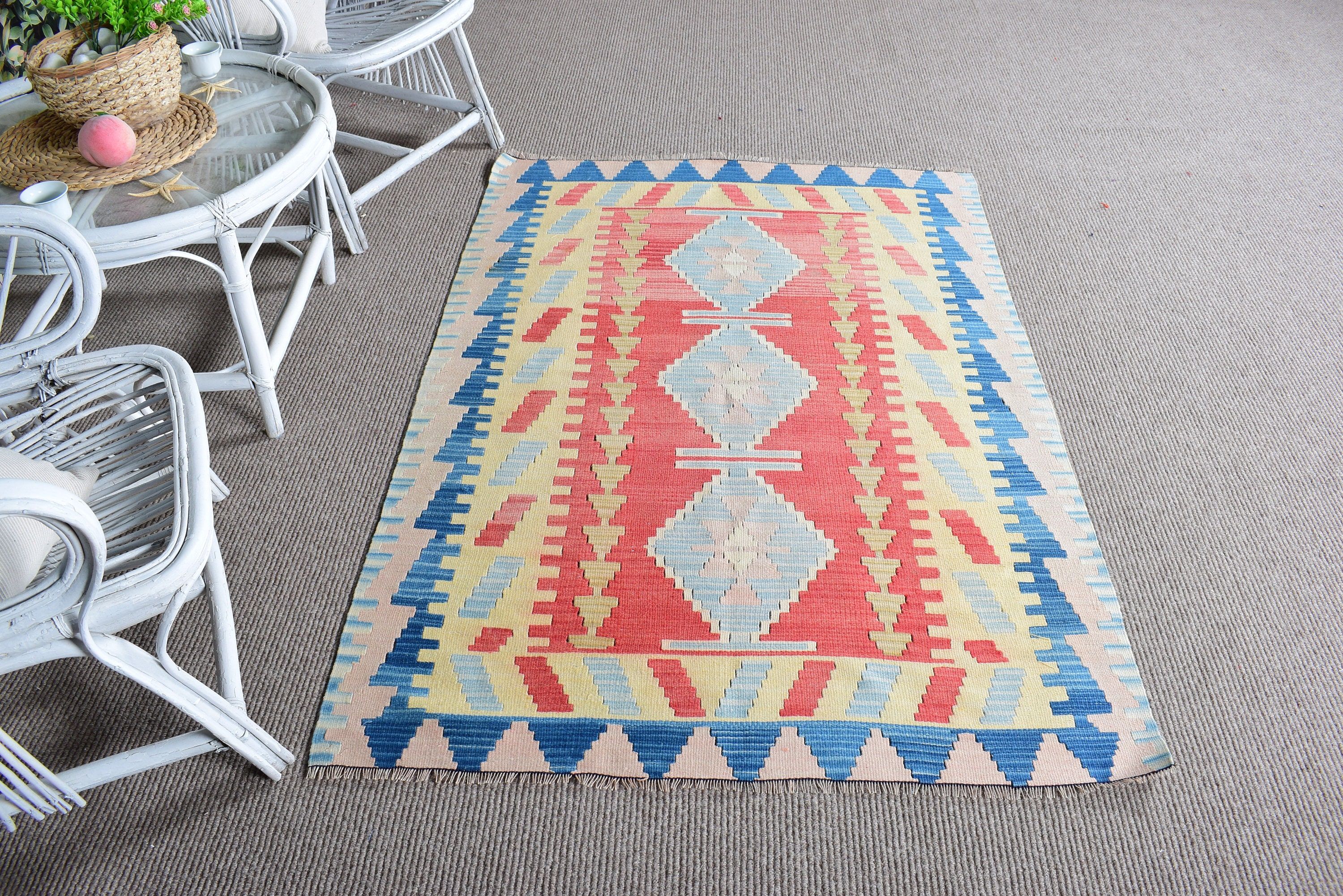 Boho Accent Halılar, 3,6x5,3 ft Accent Halılar, Boho Halılar, Yatak Odası Halıları, Kilim, Çocuk Odası Halıları, Türk Halısı, Bej Düz Dokuma Halı, Vintage Halılar