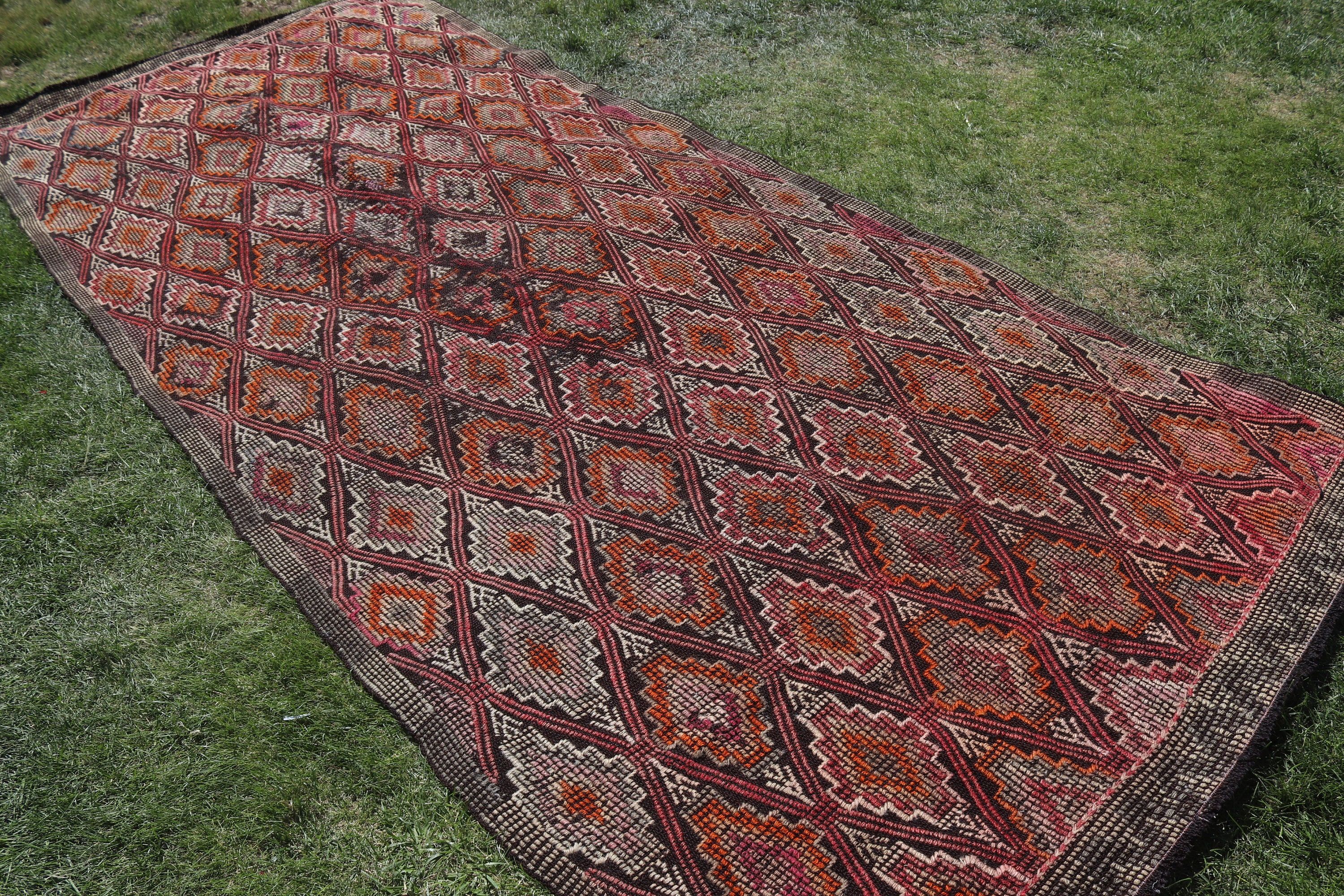 Salon Halısı, Kilim, Pembe Geometrik Halı, Mutfak Halıları, Türk Halıları, Vintage Halılar, Büyük Boho Halıları, Ev Dekorasyonu Halıları, 4,9x11,7 ft Büyük Halı