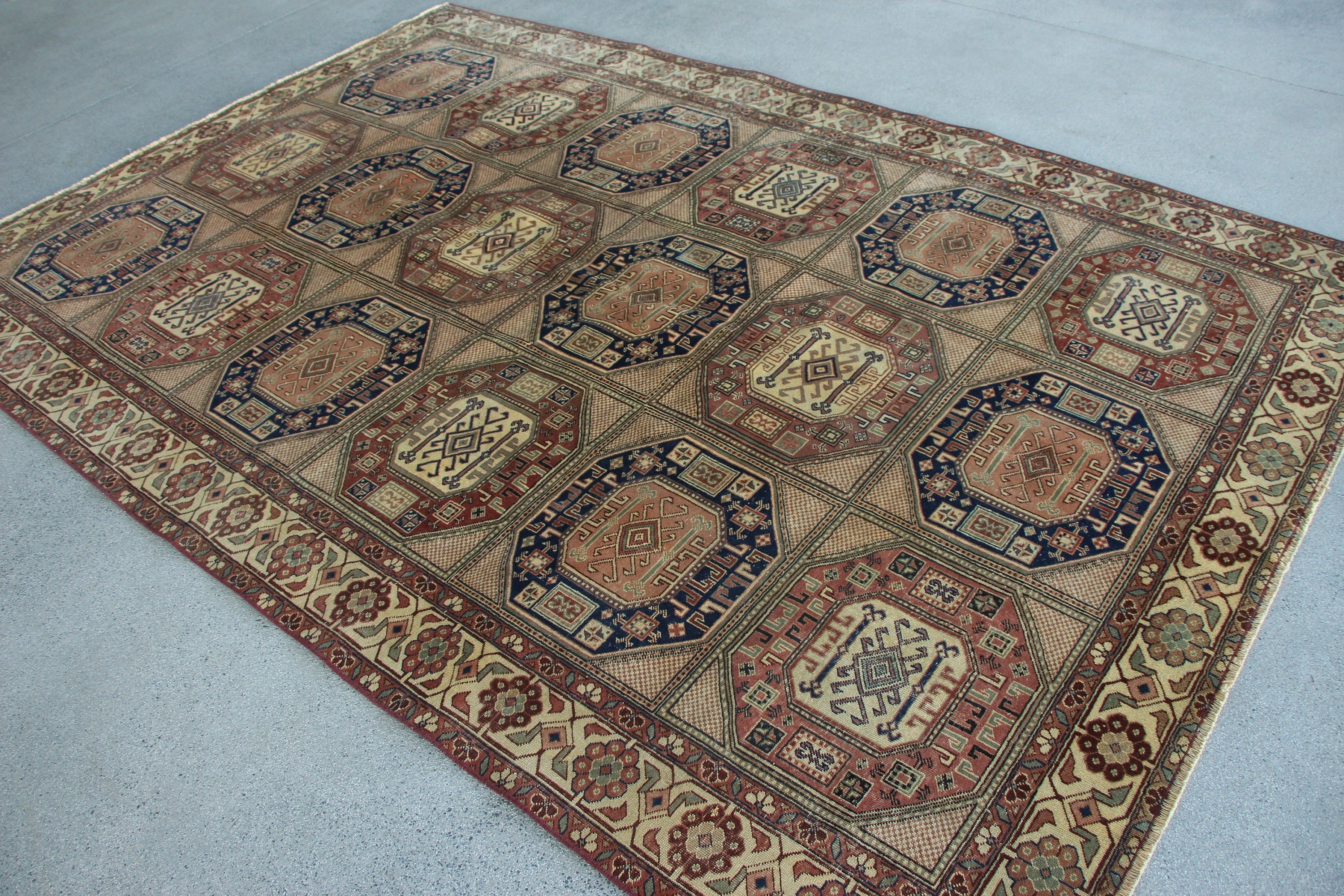 Living Room Rug, Beige Antique Rug, Kitchen Rug, Salon Rug, Oushak Rug, Old Rug, Floor Rug, Vintage Rug, 6.4x9.6 ft Large Rug, Turkish Rugs