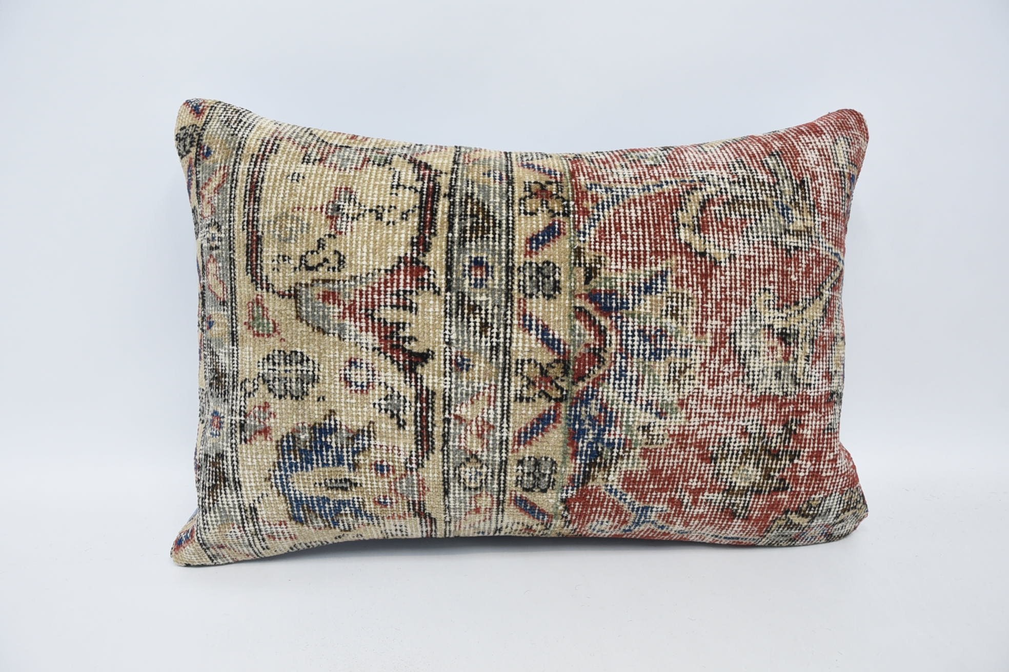 Boho Pillow Sham Cover, 16"x24" Red Cushion Case, Christmas Cushion Cover, Turkish Kilim Pillow, Vintage Kilim Throw Pillow