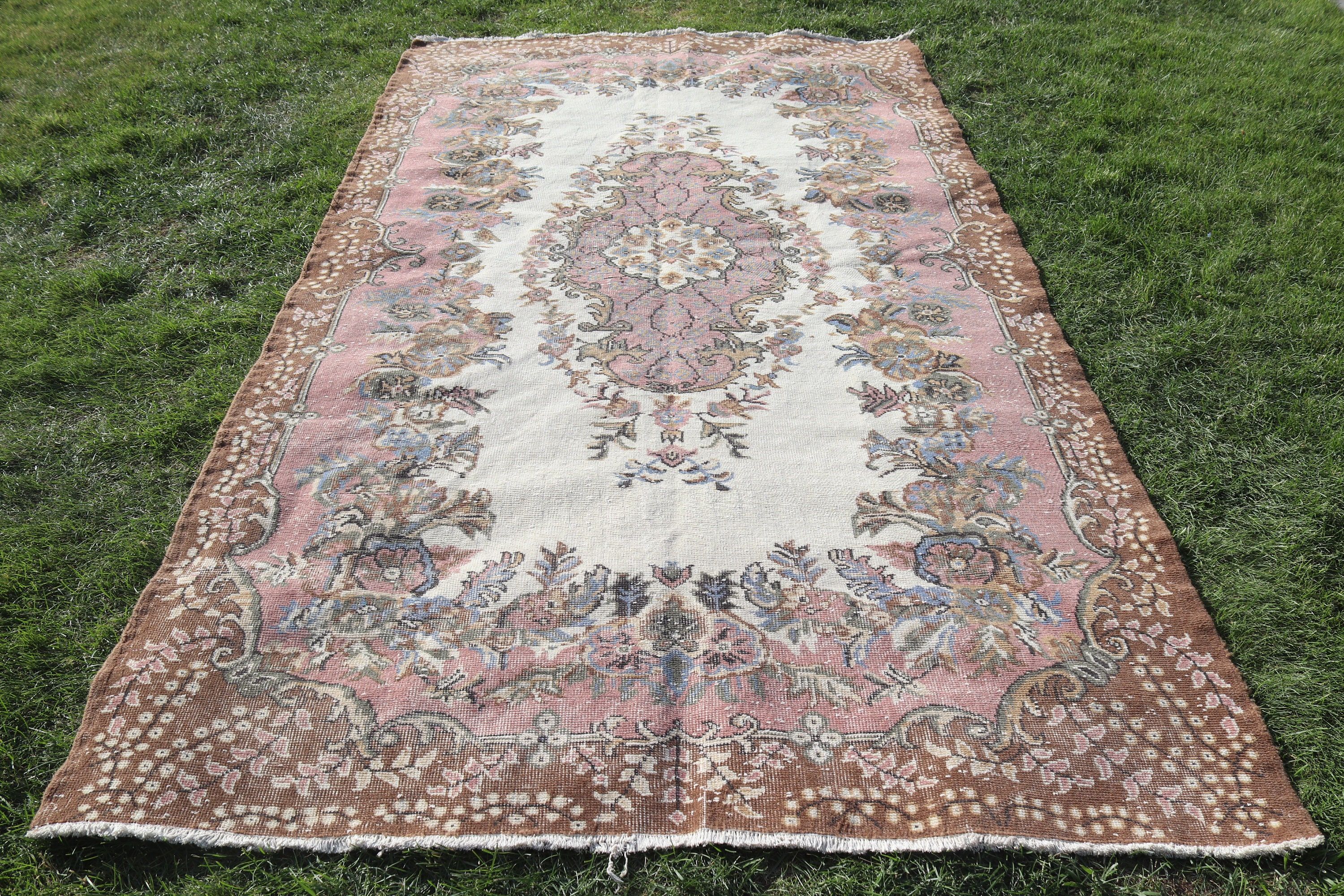 5.7x10 ft Large Rugs, Turkish Rug, Anatolian Rug, Pink Home Decor Rugs, Aztec Rug, Large Oushak Rug, Large Boho Rugs, Vintage Rug, Cool Rug