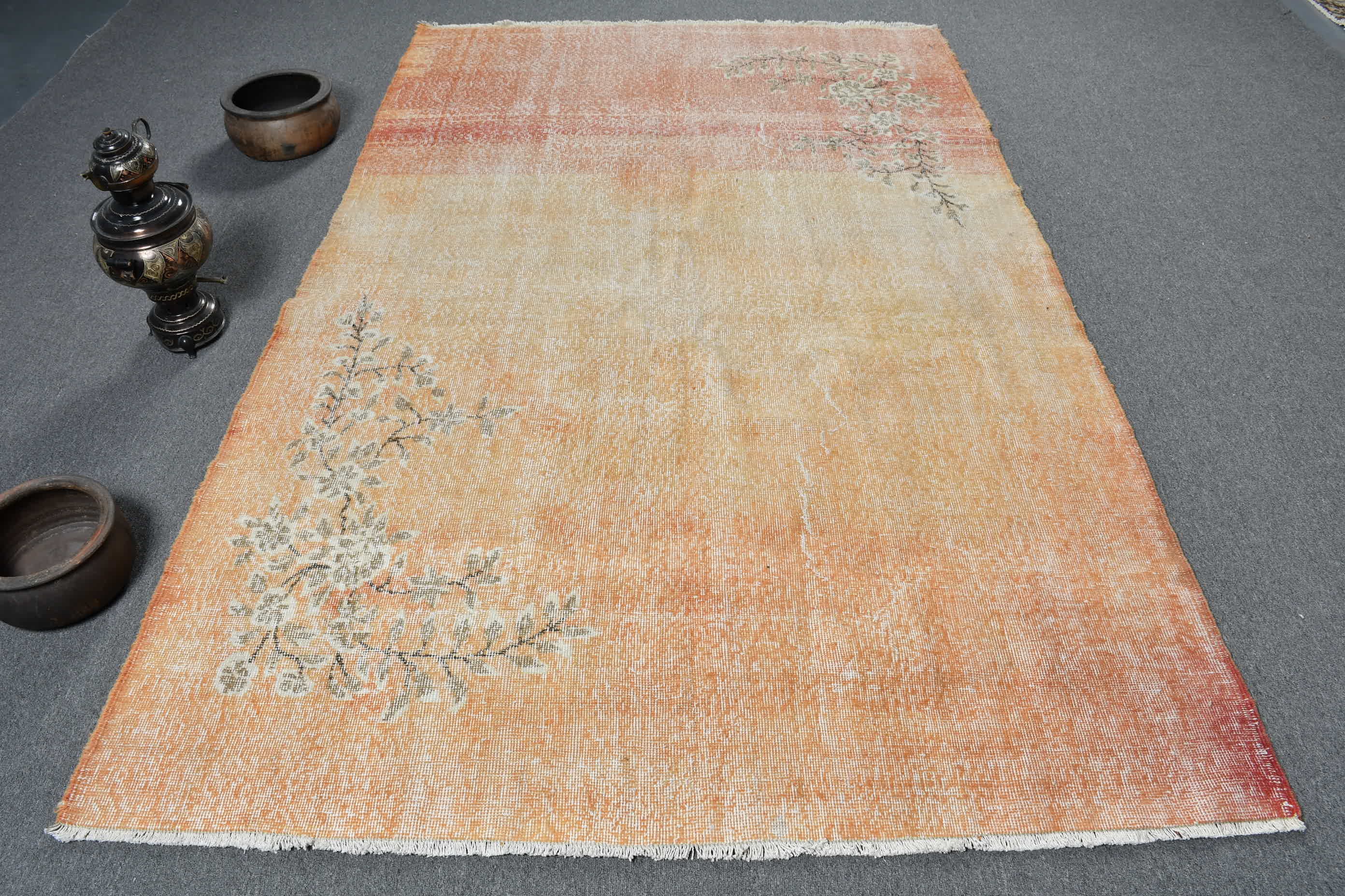 Living Room Rug, Turkish Rug, Pastel Rugs, Orange Oriental Rug, 5.6x8.7 ft Large Rug, Bedroom Rugs, Vintage Rug, Wool Rugs