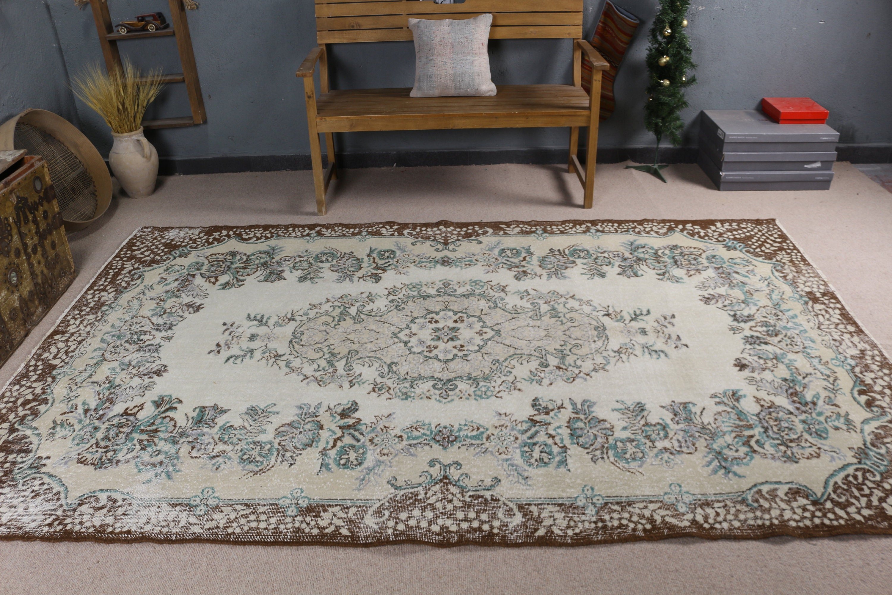 Büyük Vintage Halı, 5.7x9.2 ft Büyük Halı, Boho Halılar, Vintage Halı, Yatak Odası Halıları, El Dokuma Halılar, Bej Fas Halıları, Yün Halılar, Türk Halıları