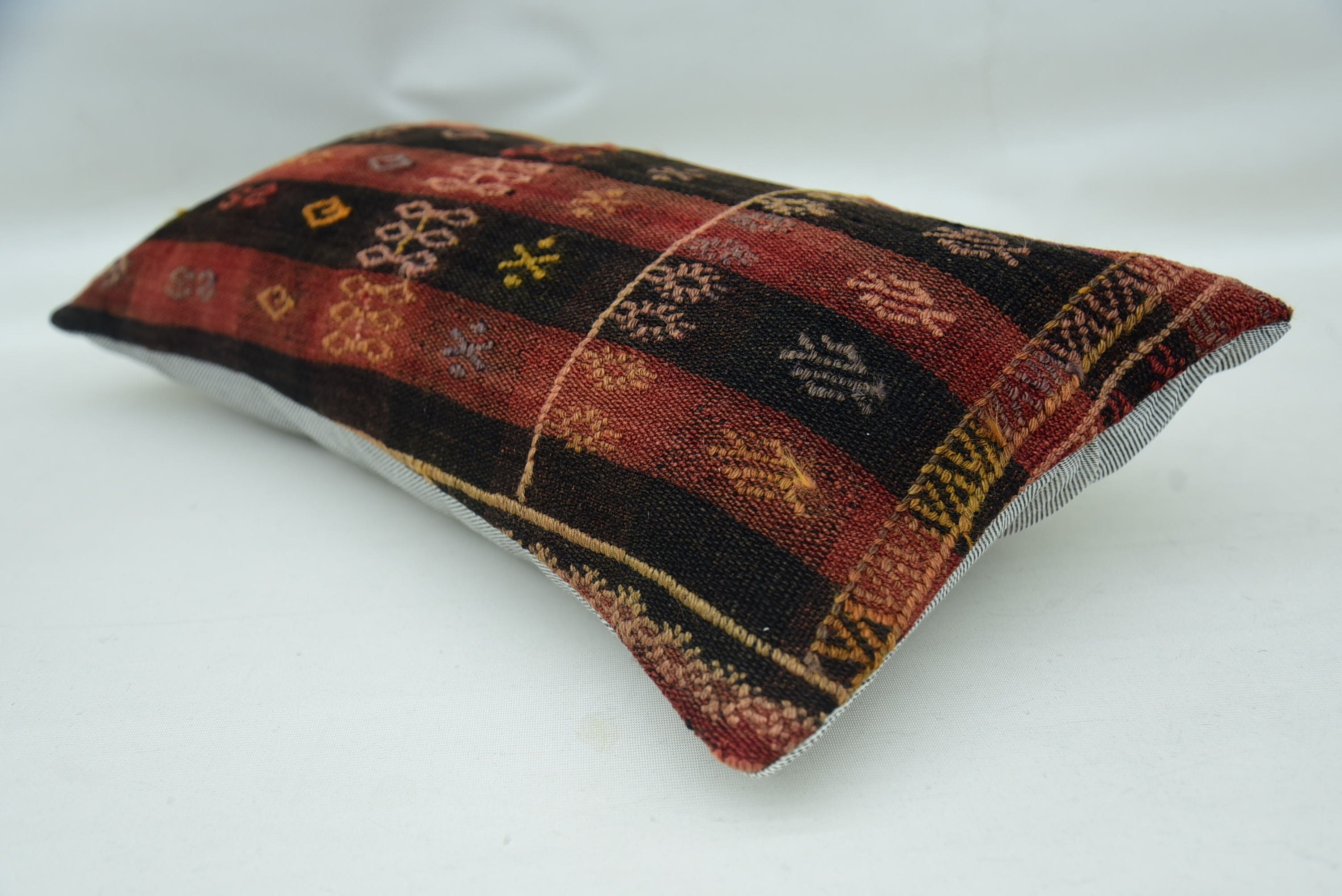 Accent Cushion Cover, Oriental Cushion Cover, Kilim Pillow Cover, 12"x24" Red Cushion Case, Gift Pillow, Vintage Kilim Throw Pillow