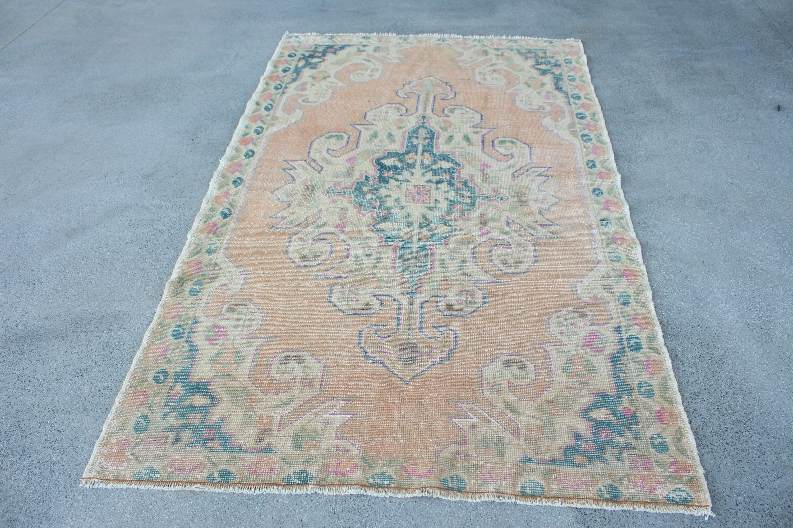 Kitchen Rug, Anatolian Rug, 4.4x7.3 ft Area Rugs, Indoor Rug, Floor Rugs, Vintage Rugs, Orange Oriental Rug, Rugs for Kitchen, Turkish Rug