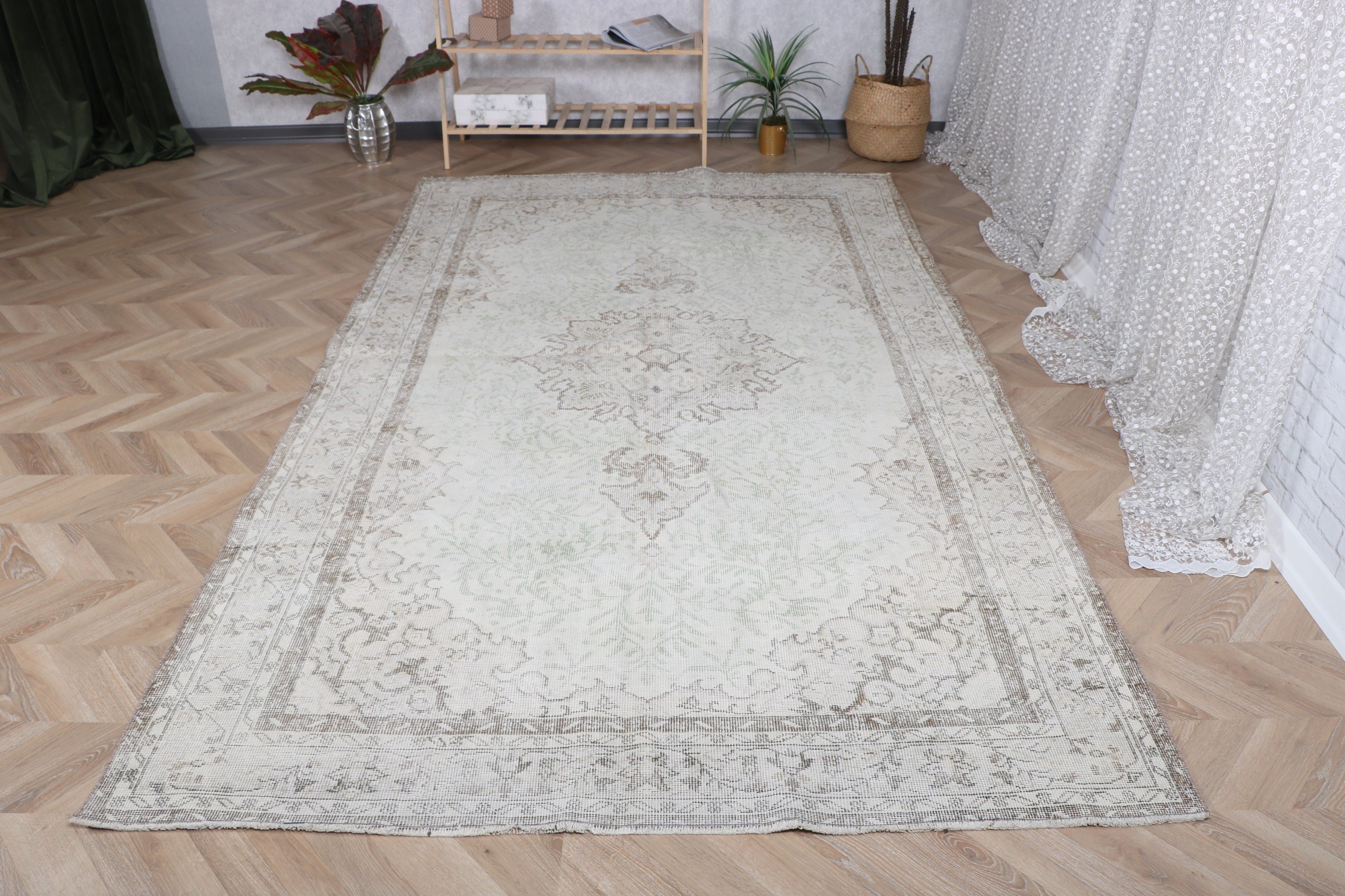 Büyük Boho Halılar, El Dokuma Halılar, Beyaz El Dokuma Halı, 5.7x9.9 ft Büyük Halılar, Yün Halılar, Yemek Odası Halısı, Türk Halıları, Vintage Halılar