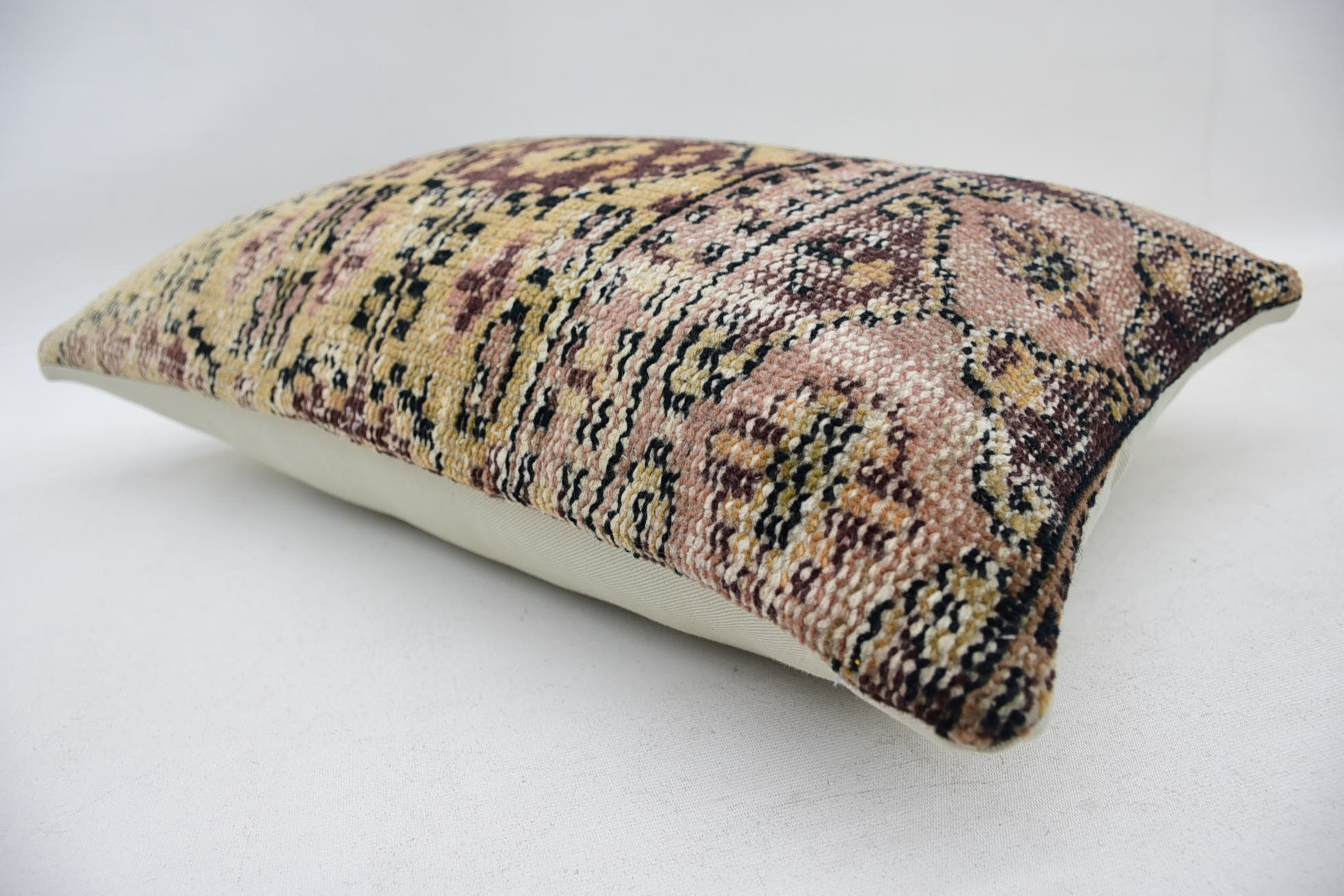 Neutral Throw Pillow Case, Antique Pillows, Turkish Kilim Pillow, 16"x24" Yellow Pillow Sham, Pillow for Sofa, Ethnic Throw Pillow Sham