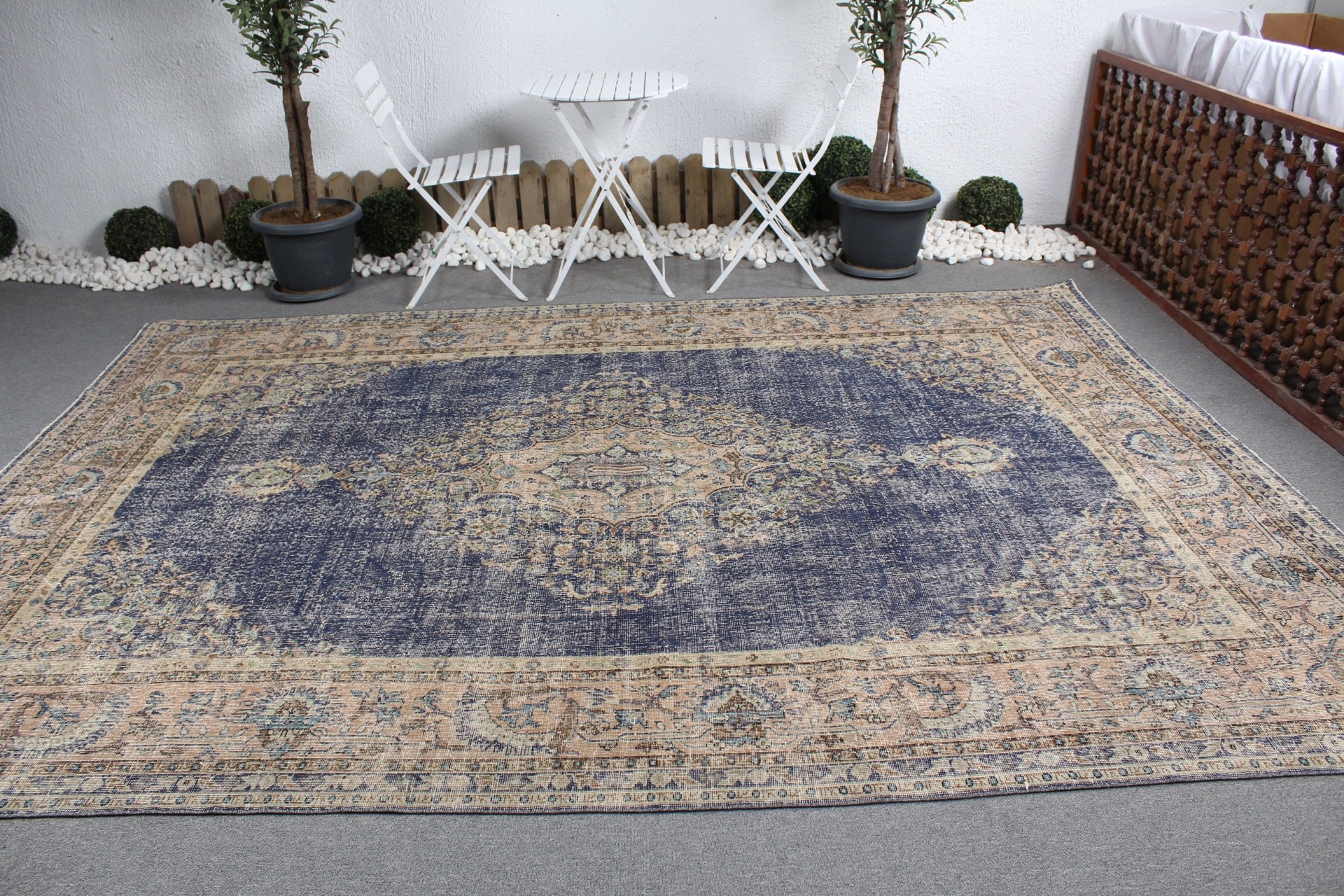 Blue Kitchen Rug, Living Room Rug, Turkish Rugs, Office Rug, Oushak Rug, Vintage Rugs, 7.8x10.9 ft Oversize Rugs, Saloon Rug