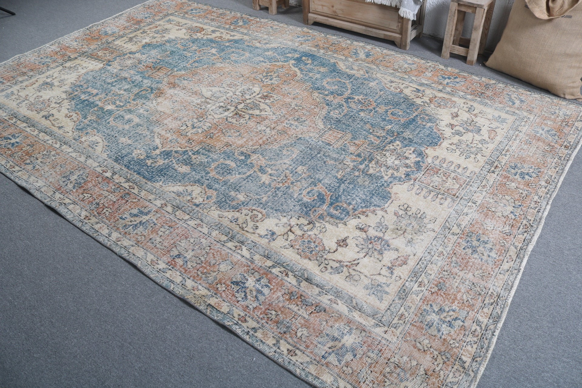 Living Room Rug, Vintage Rug, Turkish Rugs, Dorm Rug, Rugs for Saloon, Floor Rugs, Oriental Rug, 6.9x10.6 ft Oversize Rug, Dining Room Rug