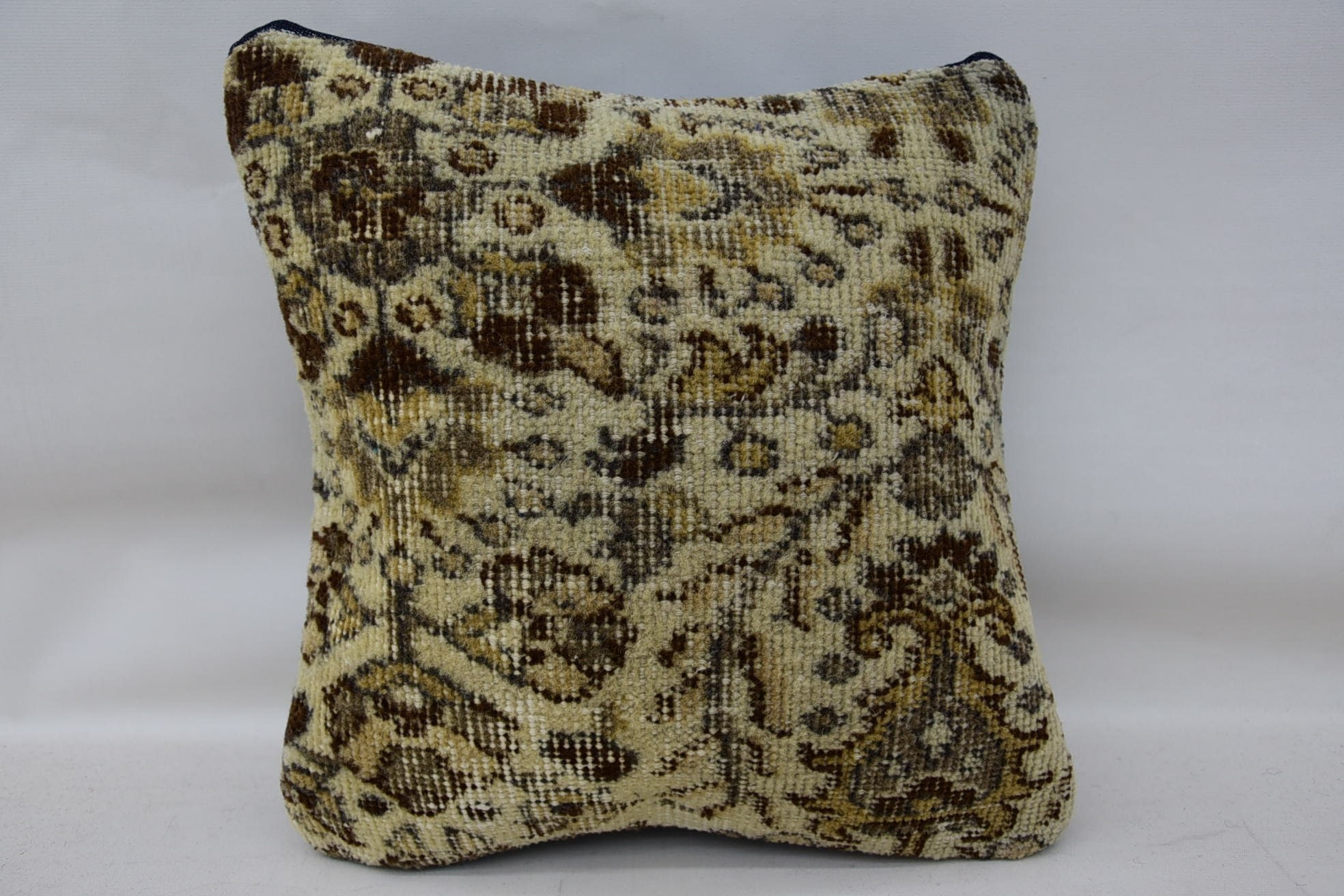 14"x14" Brown Pillow Cover, Tapestry Cushion Case, Handmade Kilim Cushion, Boho Pillow Sham Cover, Interior Designer Pillow
