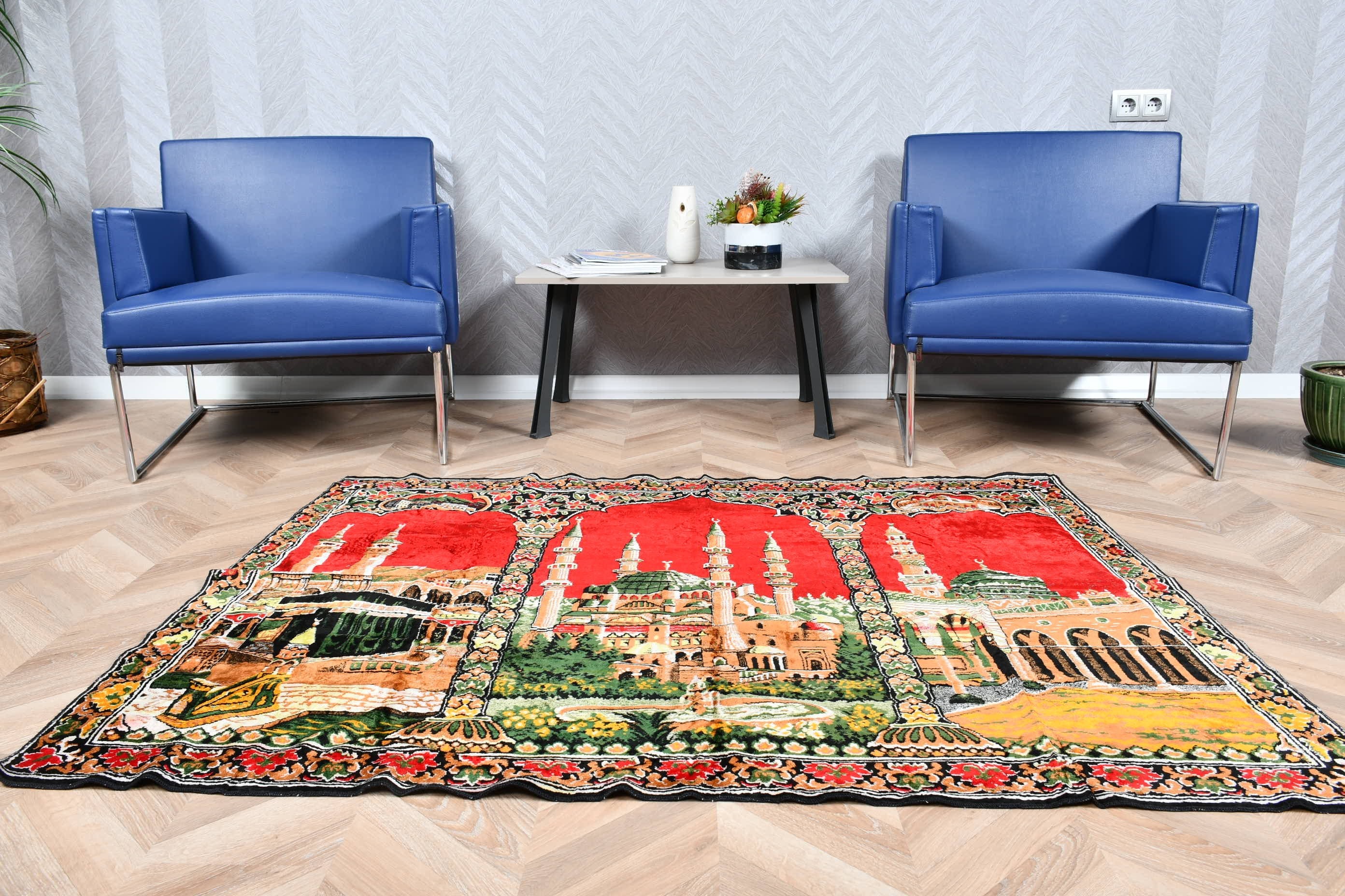 Rugs for Nursery, Red Oriental Rug, Nursery Rug, Turkish Rug, Vintage Rug, Floor Rug, Art Rugs, 4x5.2 ft Accent Rug, Cool Rugs, Kitchen Rug