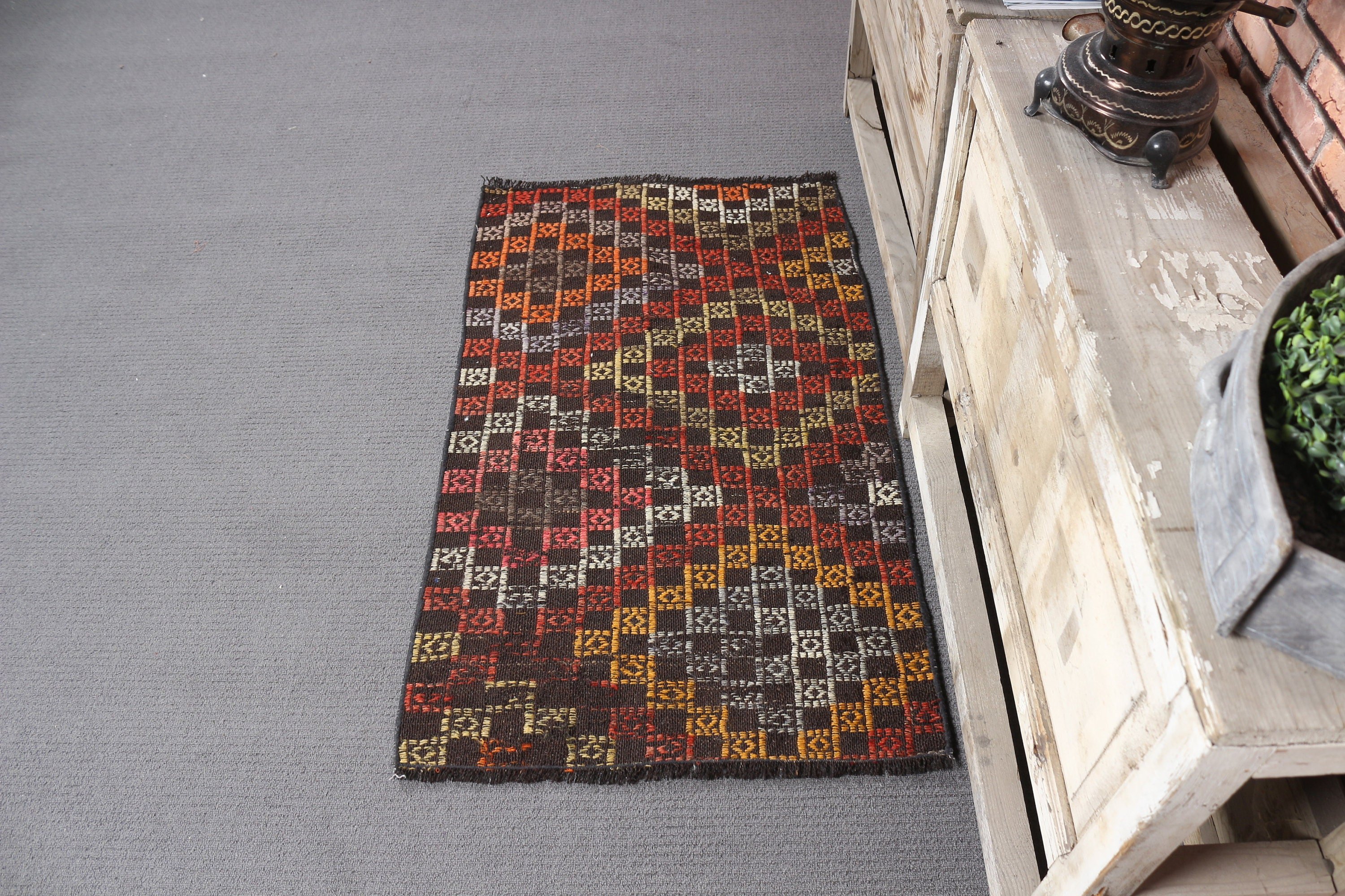 Brown  2.1x3.5 ft Small Rug, Car Mat Rugs, Turkish Rug, Kilim, Anatolian Rug, Door Mat Rug, Vintage Rug