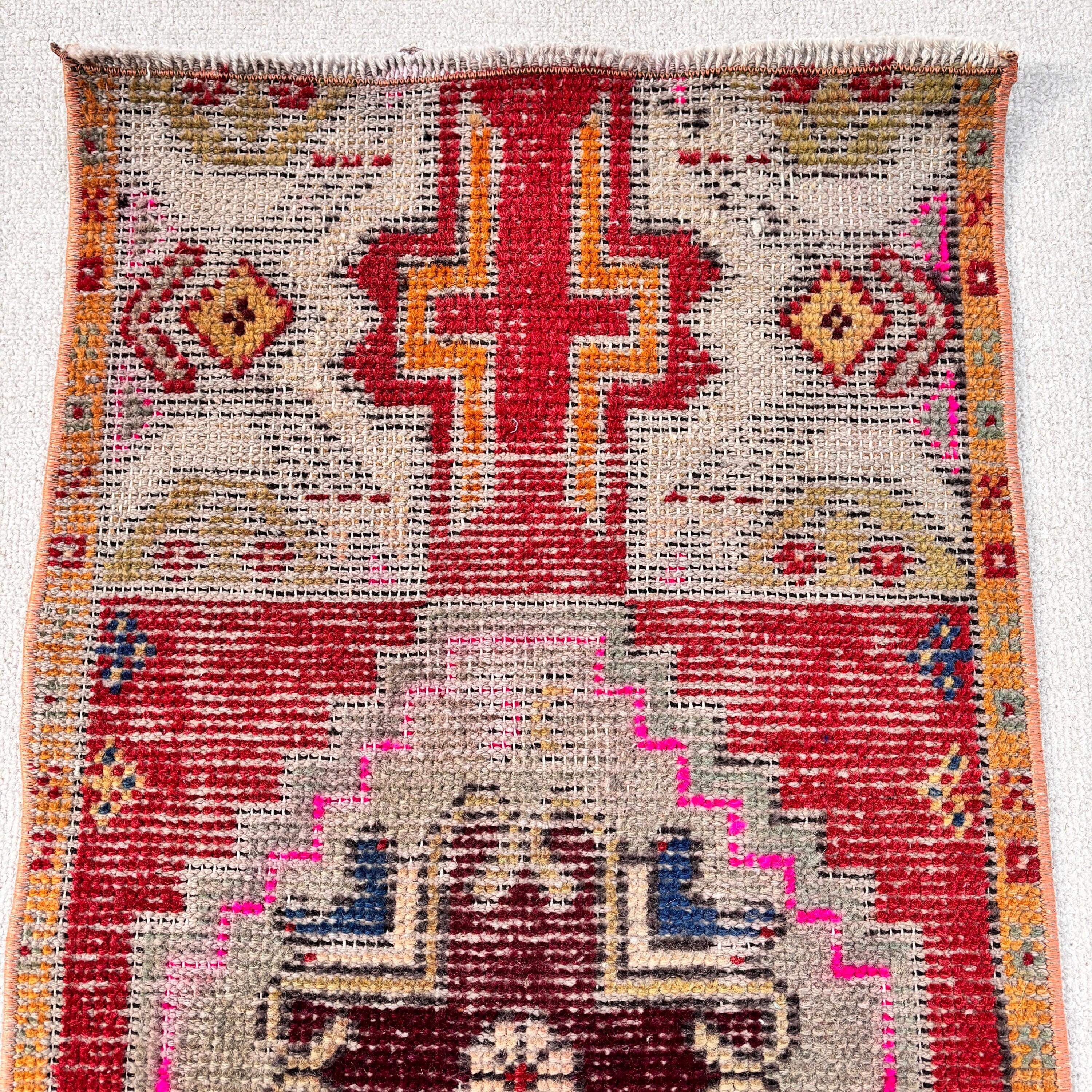 Oushak Rug, Vintage Rugs, Bedroom Rugs, Kitchen Rugs, 1.5x2.9 ft Small Rug, Rugs for Entry, Turkish Rug, Bathroom Rugs, Red Cool Rugs