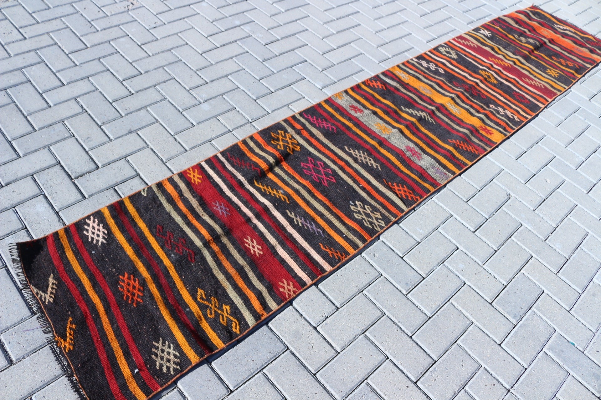 Kilim, Parlak Halı, Koridor Halısı, Koridor Halısı, Vintage Halılar, Yer Halıları, Yün Halılar, Siyah Oryantal Halı, 2x11 ft Yolluk Halısı, Türk Halıları