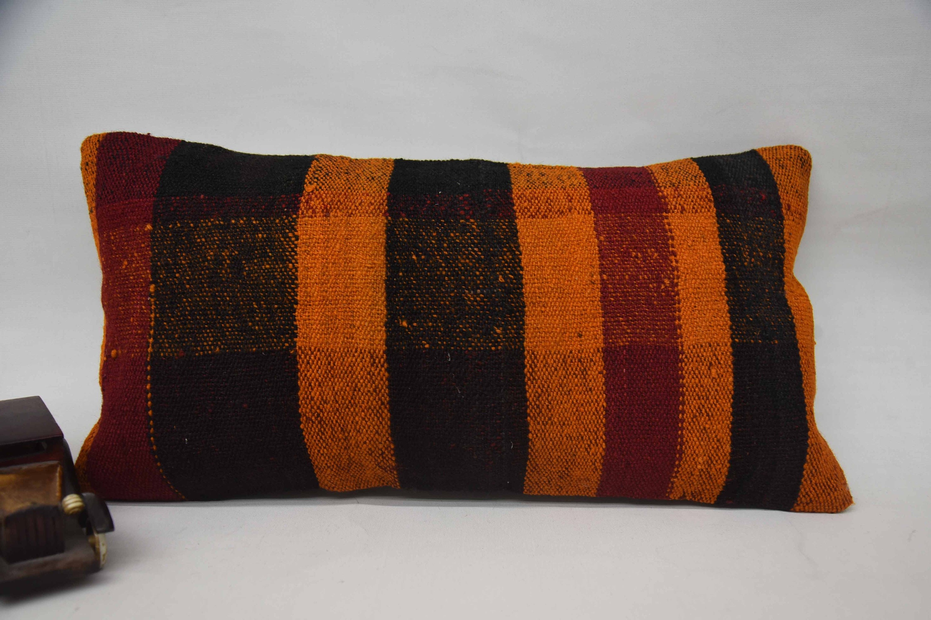 12"x24" Turuncu Yastık Kılıfı, Dış Mekan Yastık Sham, Vintage Kilim Yastık, Kilim Minder Sham, Antika Yastıklar, El Yapımı Yastık Sham