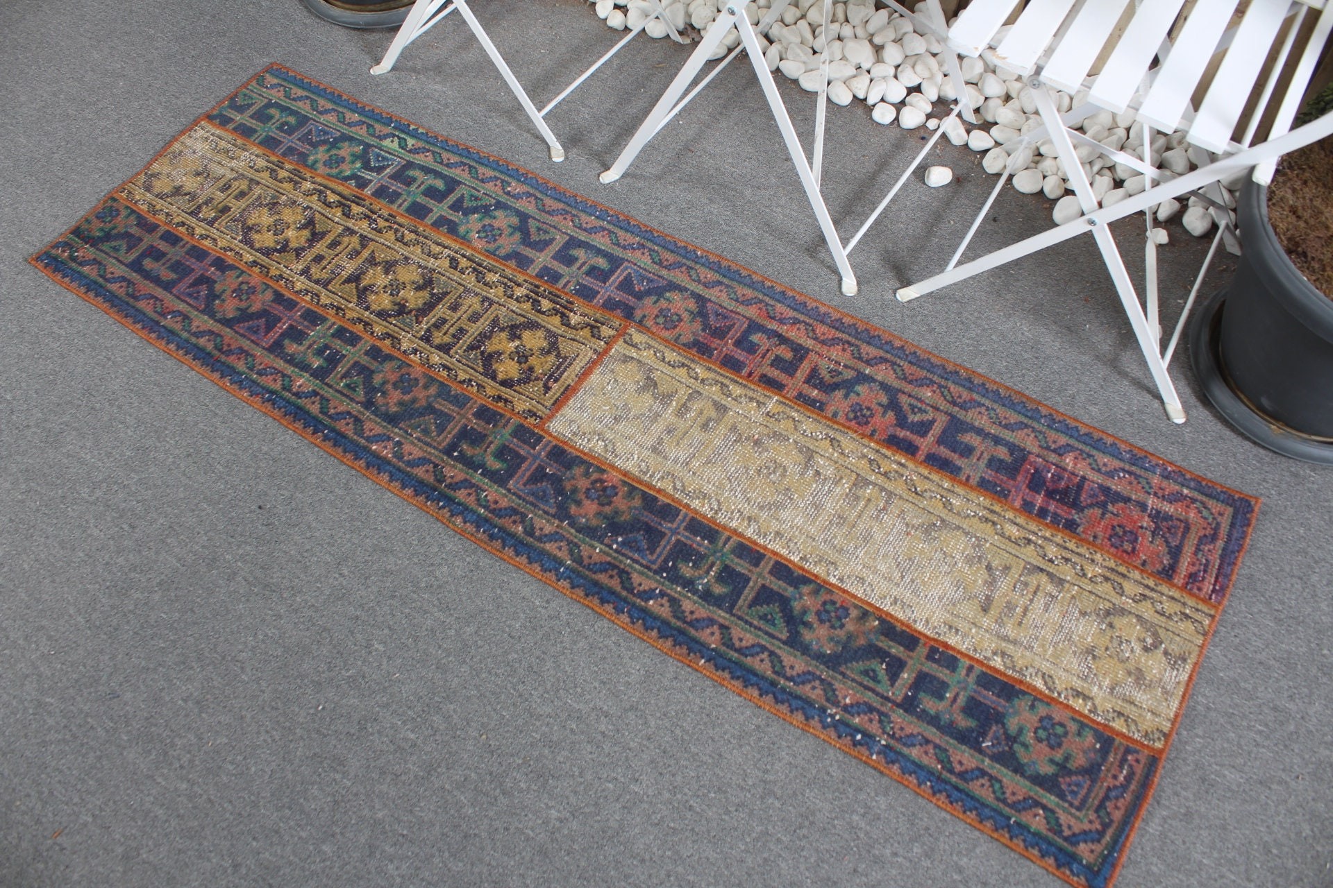 Mavi Oryantal Halı, 1.9x5.8 ft Runner Halıları, Oushak Halısı, Vintage Halılar, Koridor Halısı, Koridor Halısı, Oryantal Halısı, Kabile Halıları, Türk Halısı