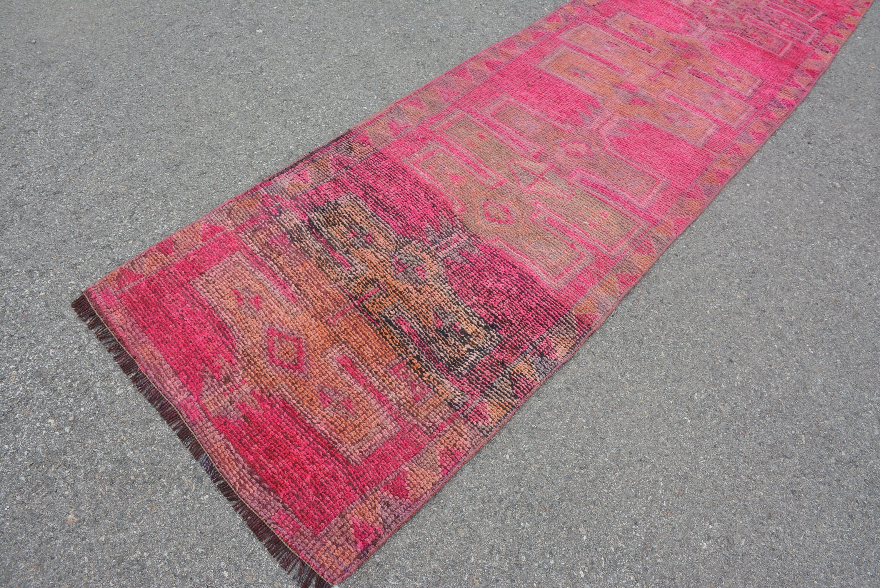 Renkli Halı, 2.8x12.2 ft Yolluk Halı, Koşucu Halıları, Türk Halısı, Vintage Halı, Yün Yolluk Halıları, Koridor Halıları, Doğal Halı, Havalı Halı