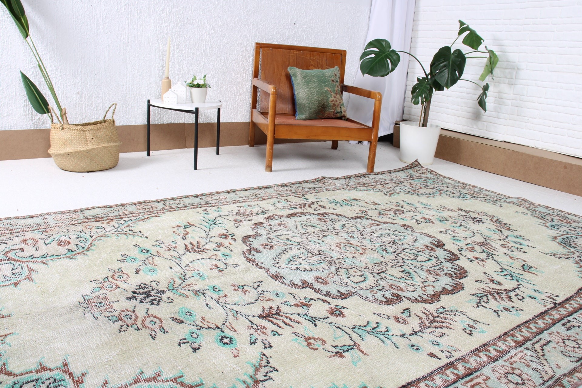 Flatweave Rug, Turkish Rug, Exotic Rugs, 5.4x9.1 ft Large Rug, Large Oushak Rug, Vintage Rugs, Modern Rug, Salon Rug, Green Neutral Rug