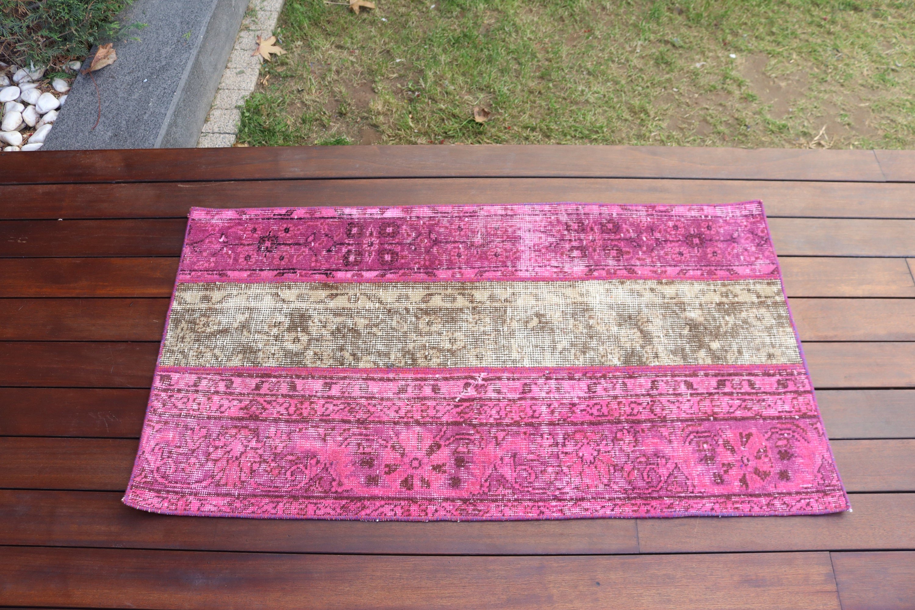 Turkish Rugs, Vintage Rug, Handwoven Rug, Aztec Rugs, Pink Moroccan Rug, 2x3.8 ft Small Rugs, Small Boho Rug, Nursery Rugs, Bedroom Rugs