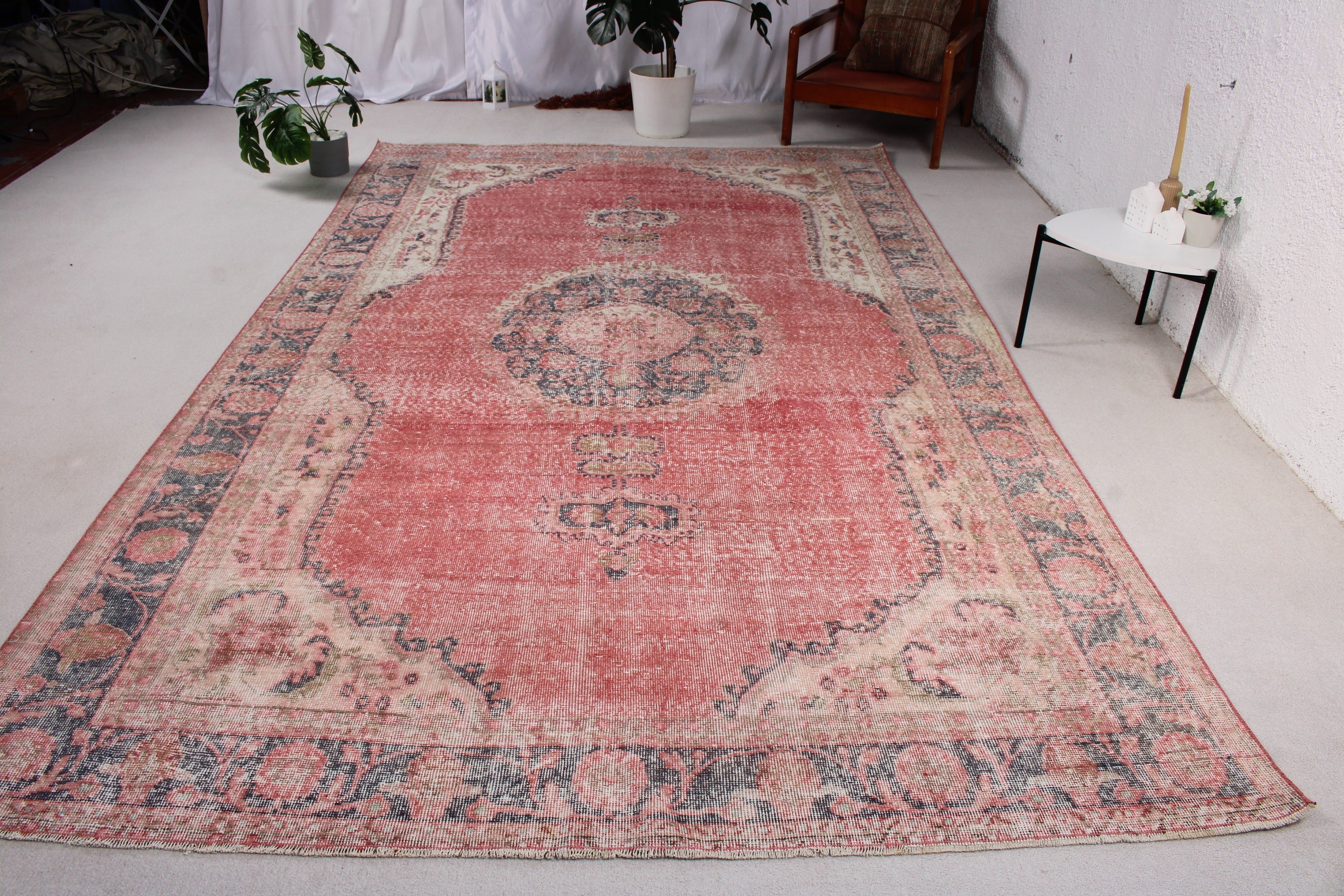 7x11.5 ft Büyük Boy Halı, Fas Halıları, Vintage Halı, Salon Halısı, Boho Halısı, Türk Halısı, Yemek Odası Halısı, Mavi Antika Halı, Salon Halıları