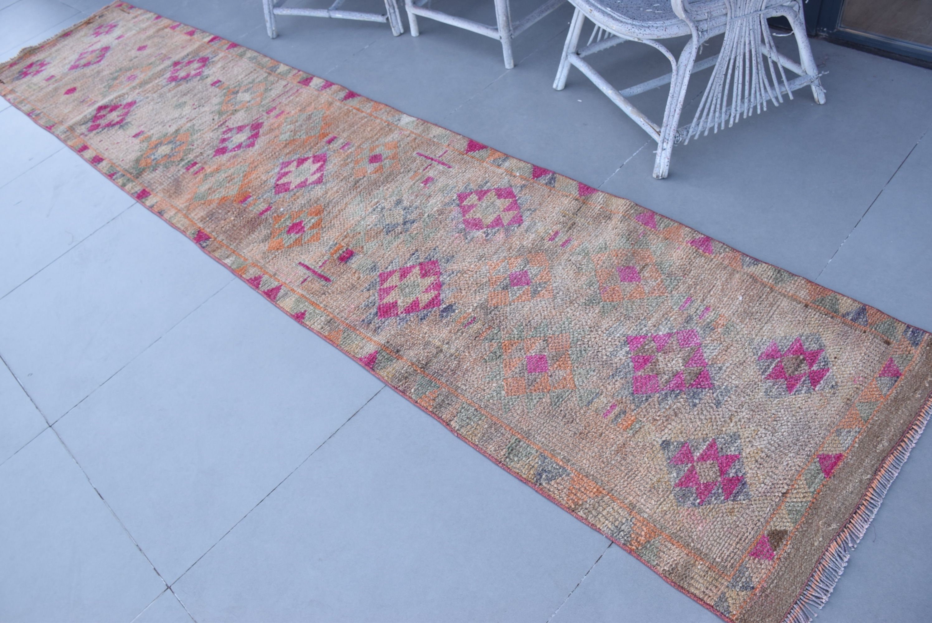 2.5x12.3 ft Runner Rug, Vintage Rugs, Corridor Rug, Art Rug, Anatolian Rugs, Pink Bedroom Rugs, Kitchen Rug, Rugs for Hallway, Turkish Rugs