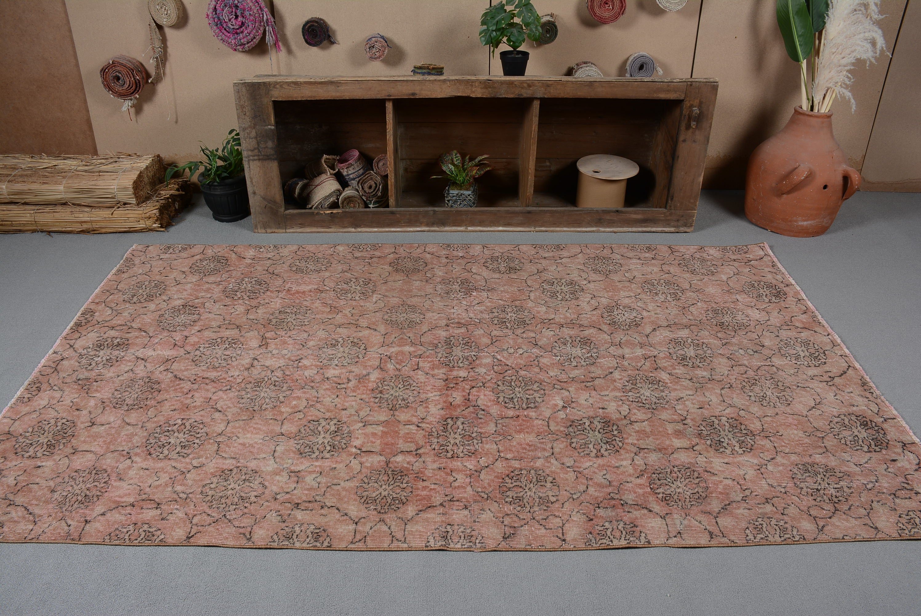 Floor Rugs, Turkish Rug, Cool Rug, Orange Kitchen Rugs, Vintage Rugs, Bedroom Rug, Dining Room Rug, 4.9x8.3 ft Large Rug, Rugs for Bedroom