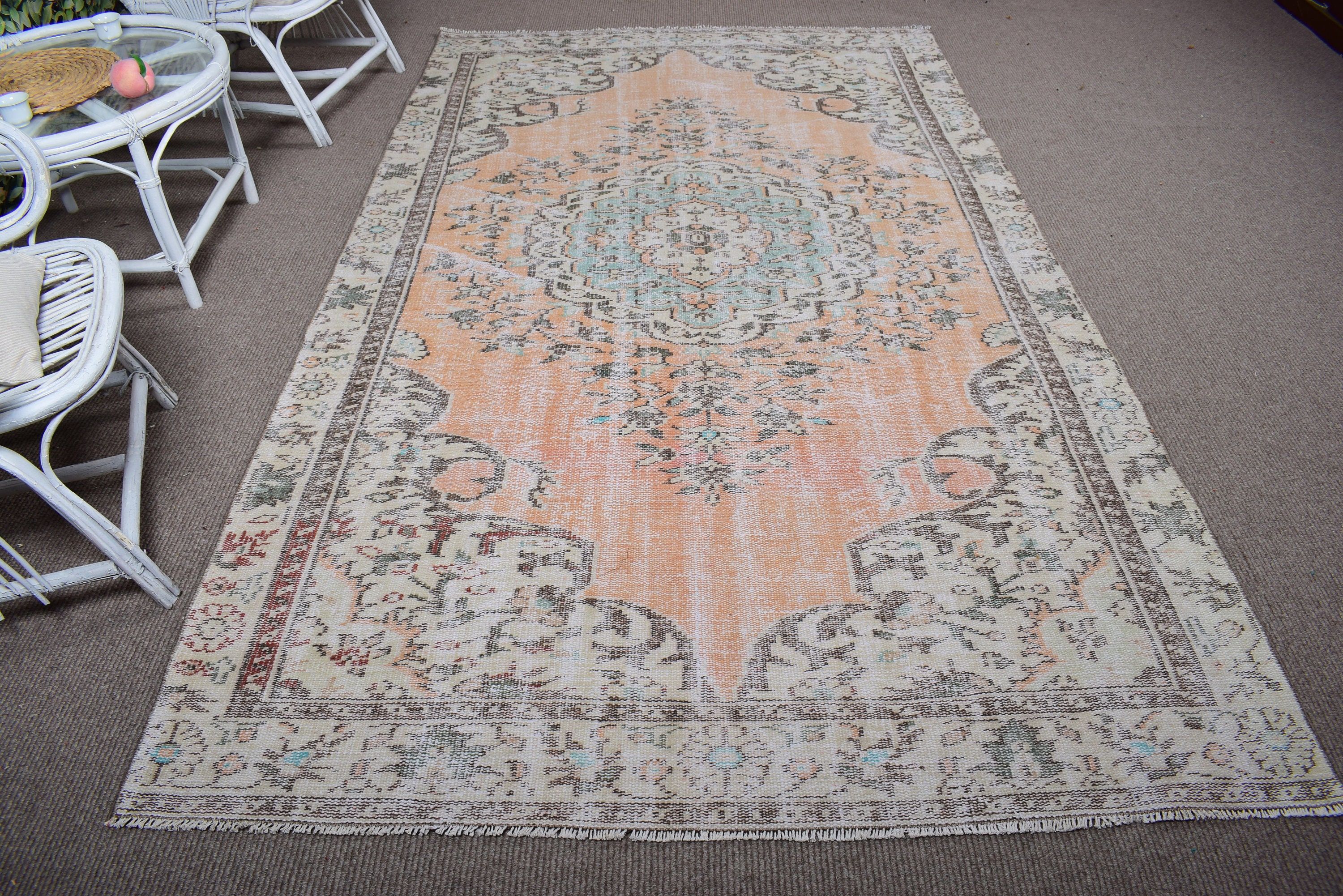 Vintage Halı, Büyük Boho Halılar, 5.4x9.4 ft Büyük Halı, Yatak Odası Halısı, Türk Halısı, Turuncu Anadolu Halıları, Bildiri Halısı, Büyük Oushak Halıları