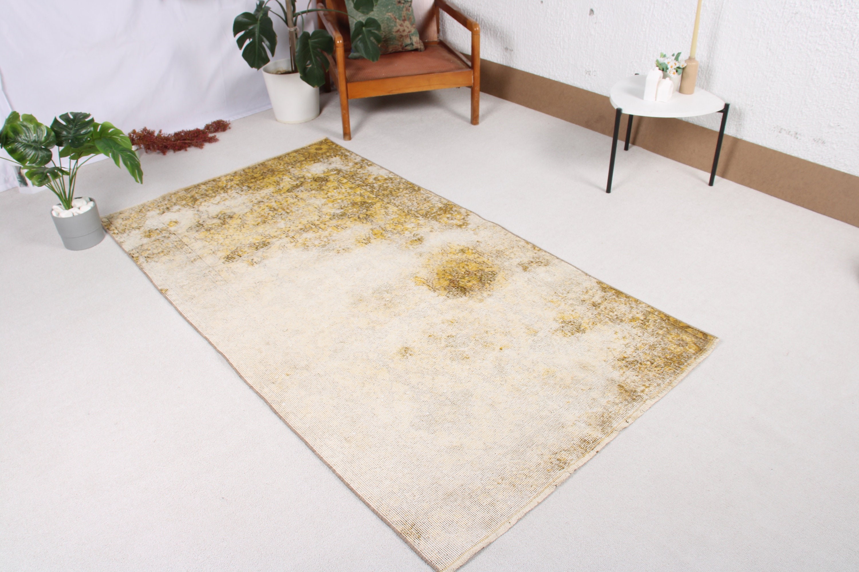 Vintage Rugs, Office Rug, Yellow Cool Rugs, Vintage Area Rugs, Kitchen Rugs, 3.7x6.8 ft Area Rugs, Indoor Rug, Turkish Rugs, Flatweave Rugs