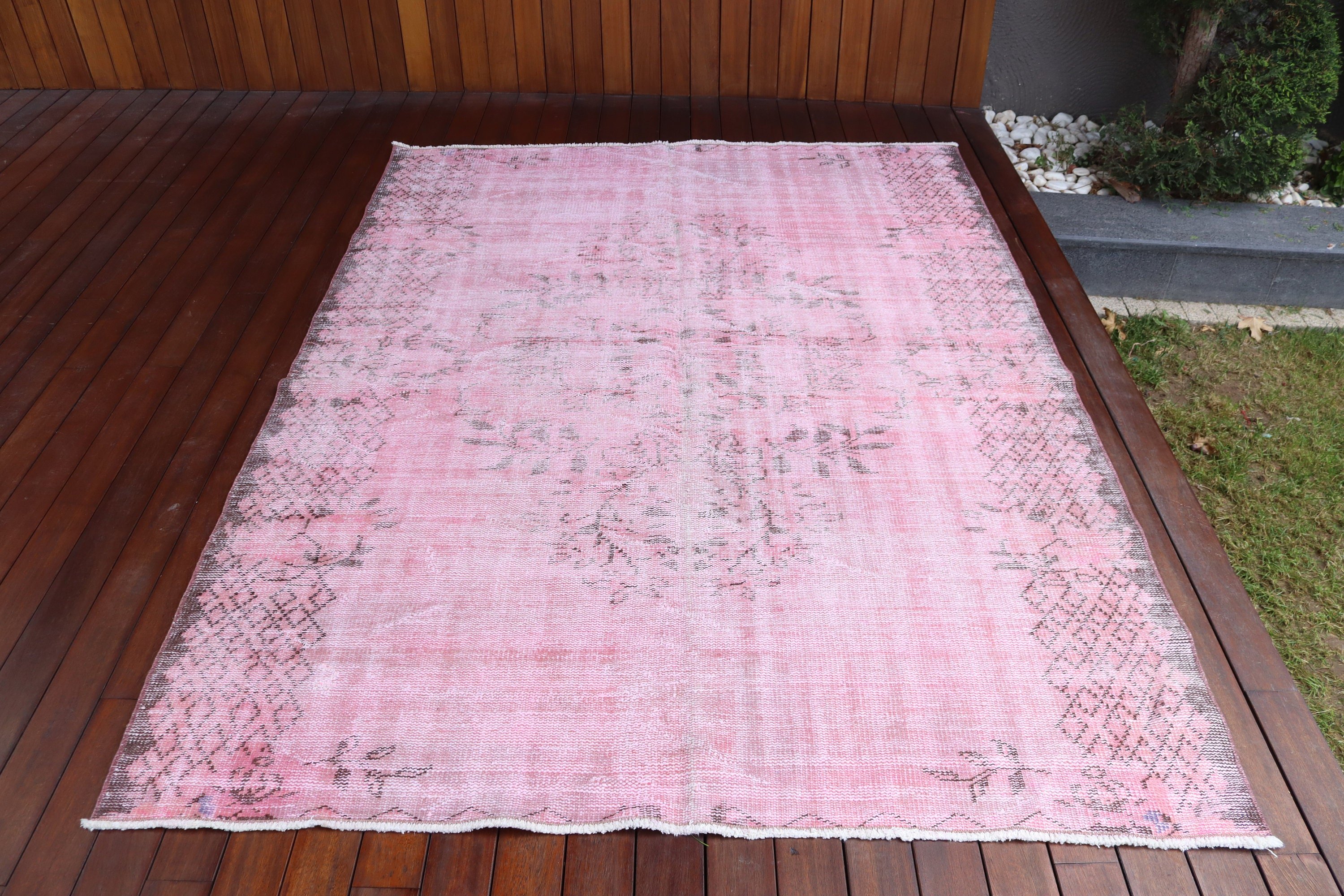 Pembe Oryantal Halı, Lüks Halı, Oryantal Halı, İç Mekan Halıları, 5.4x7.4 ft Alan Halısı, Türk Halısı, Yer Halısı, Vintage Halı, Oushak Bölgesi Halıları