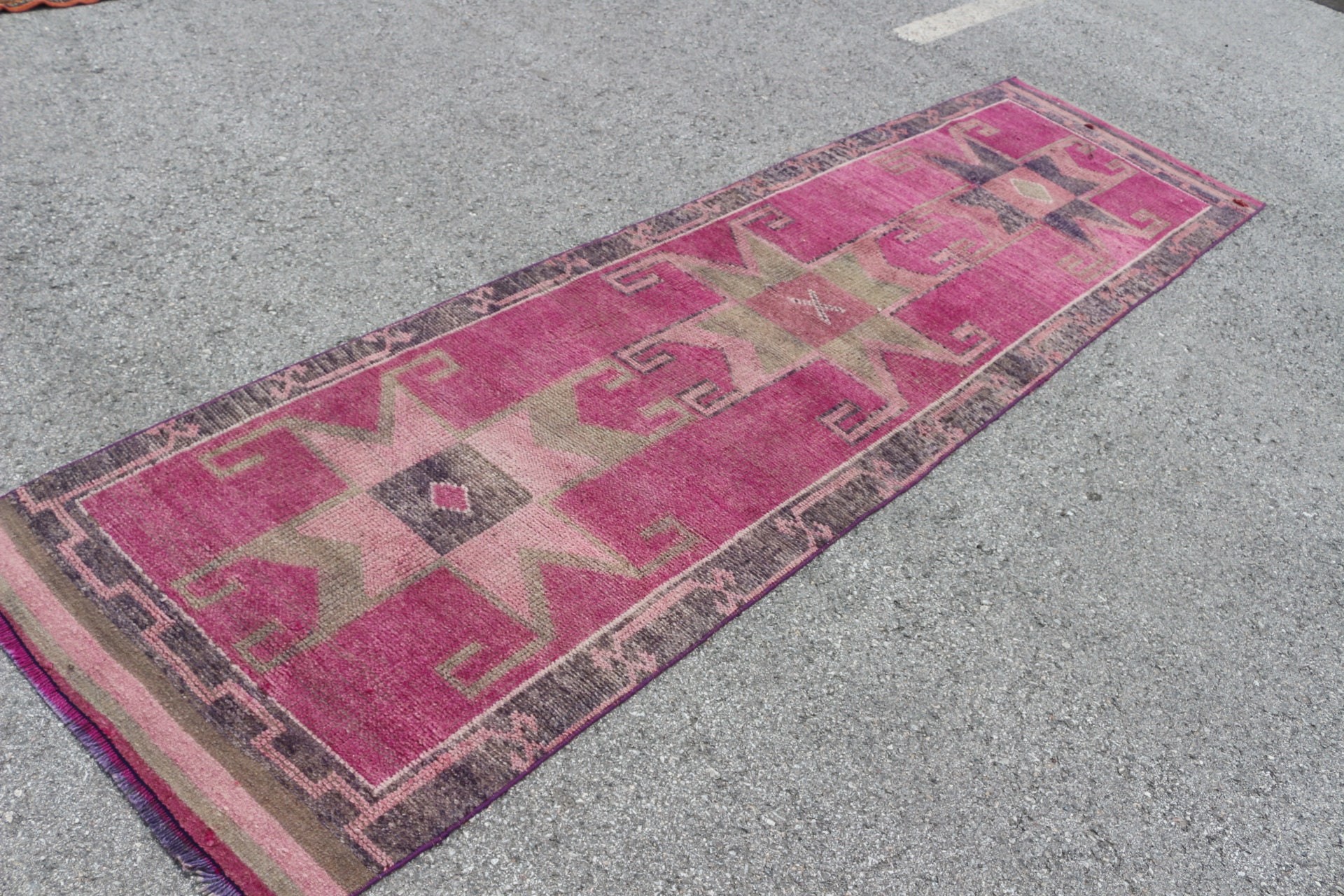 Vintage Rugs, Kitchen Rug, Hallway Rug, Floor Rug, 2.9x11.3 ft Runner Rug, Corridor Rug, Rugs for Kitchen, Turkish Rug, Pink Kitchen Rug