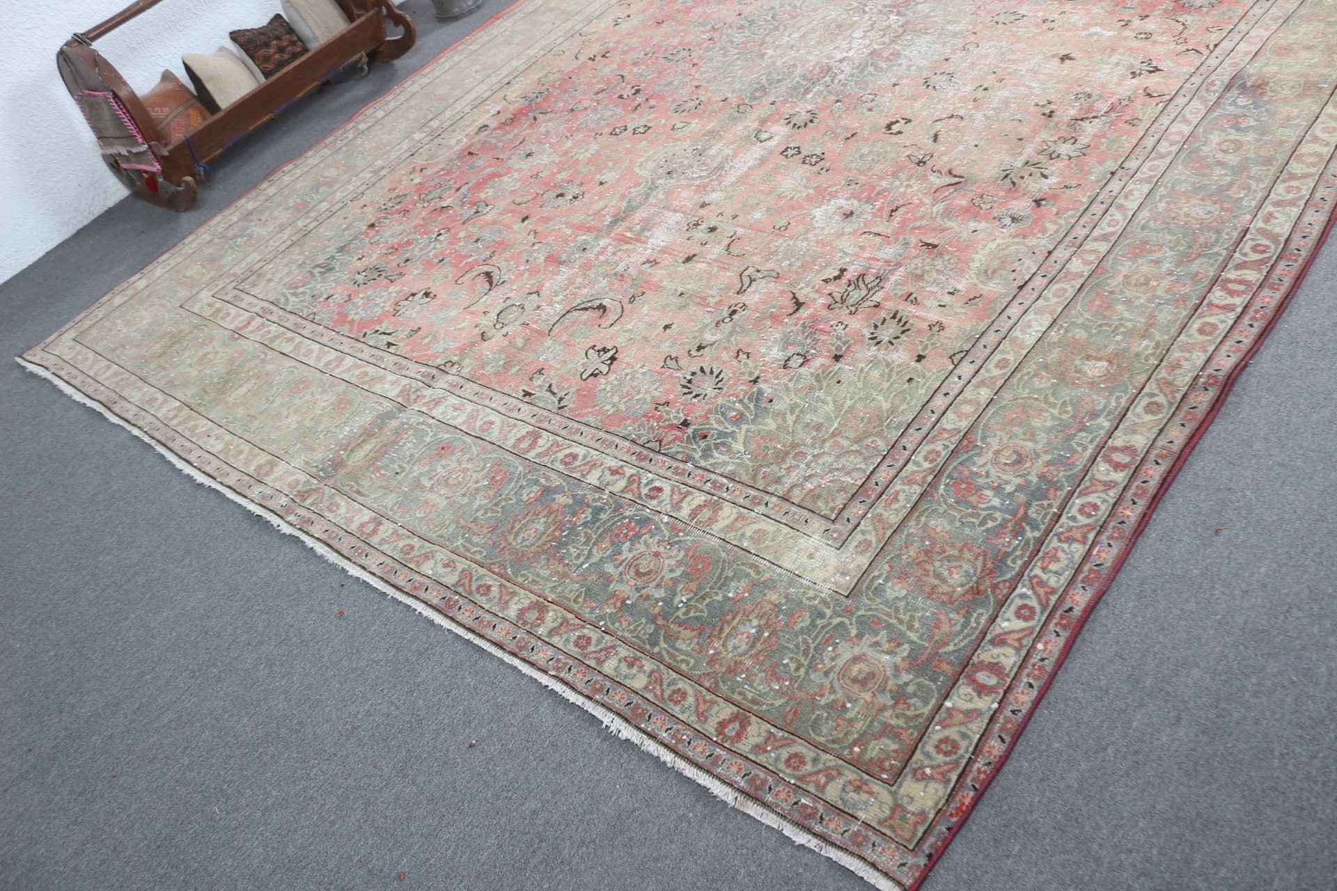 Antique Rug, Turkish Rug, Vintage Rug, Saloon Rug, Living Room Rug, Green Moroccan Rug, Bedroom Rug, Turkey Rugs, 9.1x12.6 ft Oversize Rug