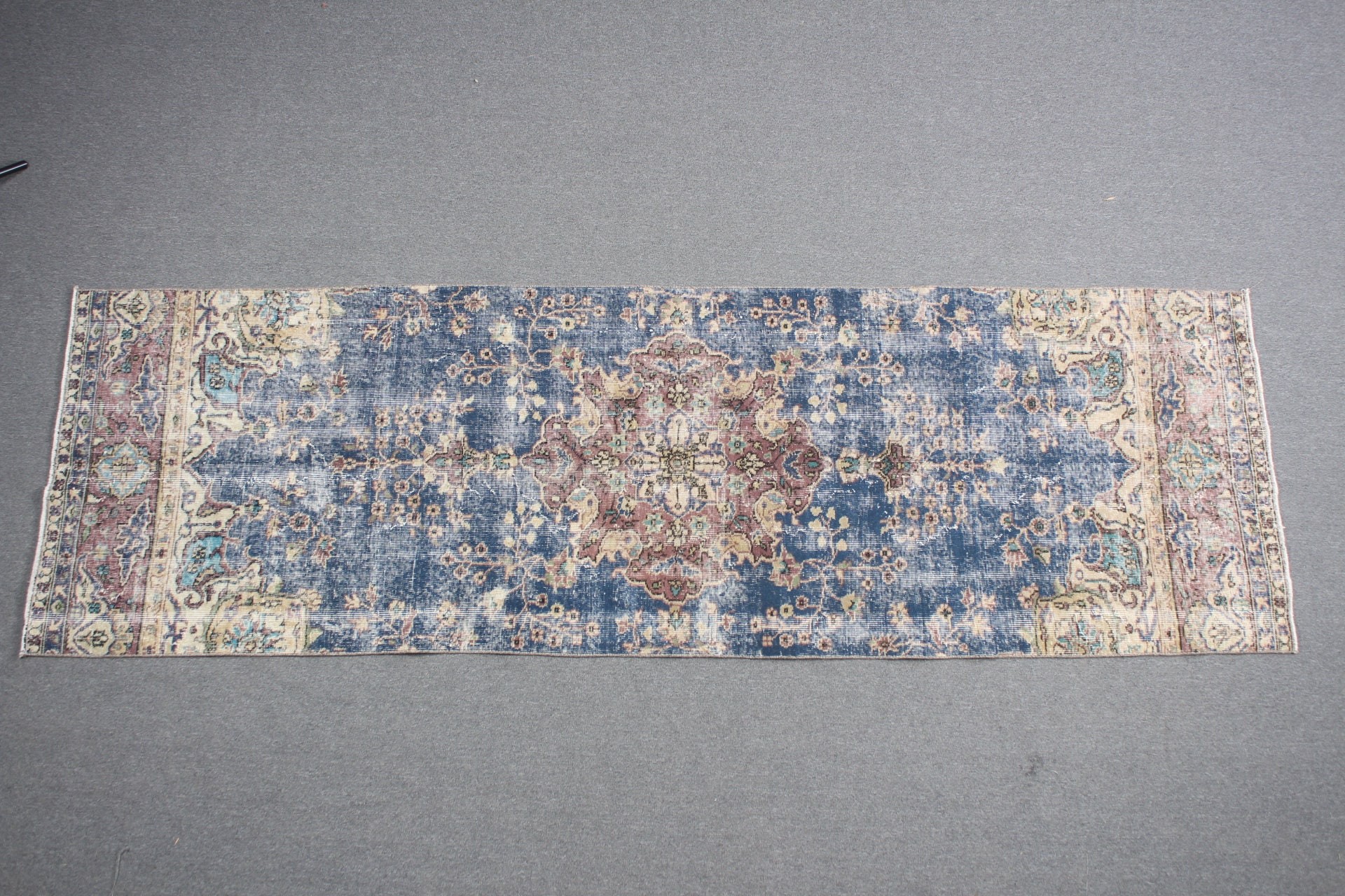 Mavi Antika Halı, Vintage Halılar, Oushak Halısı, Koridor Halıları, Oryantal Halı, Merdiven Halısı, Türk Halısı, Koridor Halıları, 3x9.6 ft Yolluk Halıları