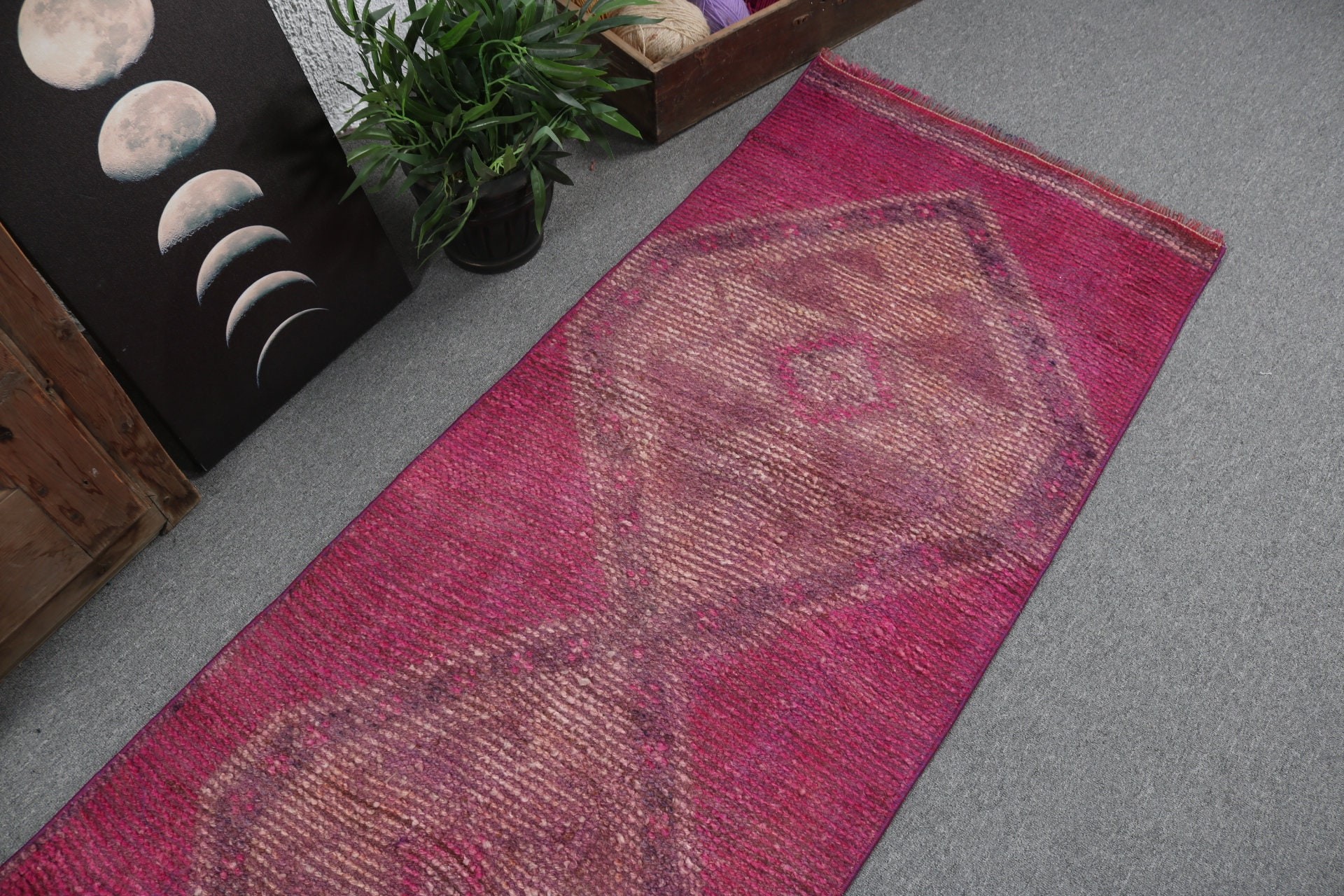 El Dokuma Halılar, Koridor Halıları, Vintage Halılar, Pembe 2.4x8.9 ft Runner Halı, Mutfak Halıları, Vintage Runner Halıları, Türk Halısı