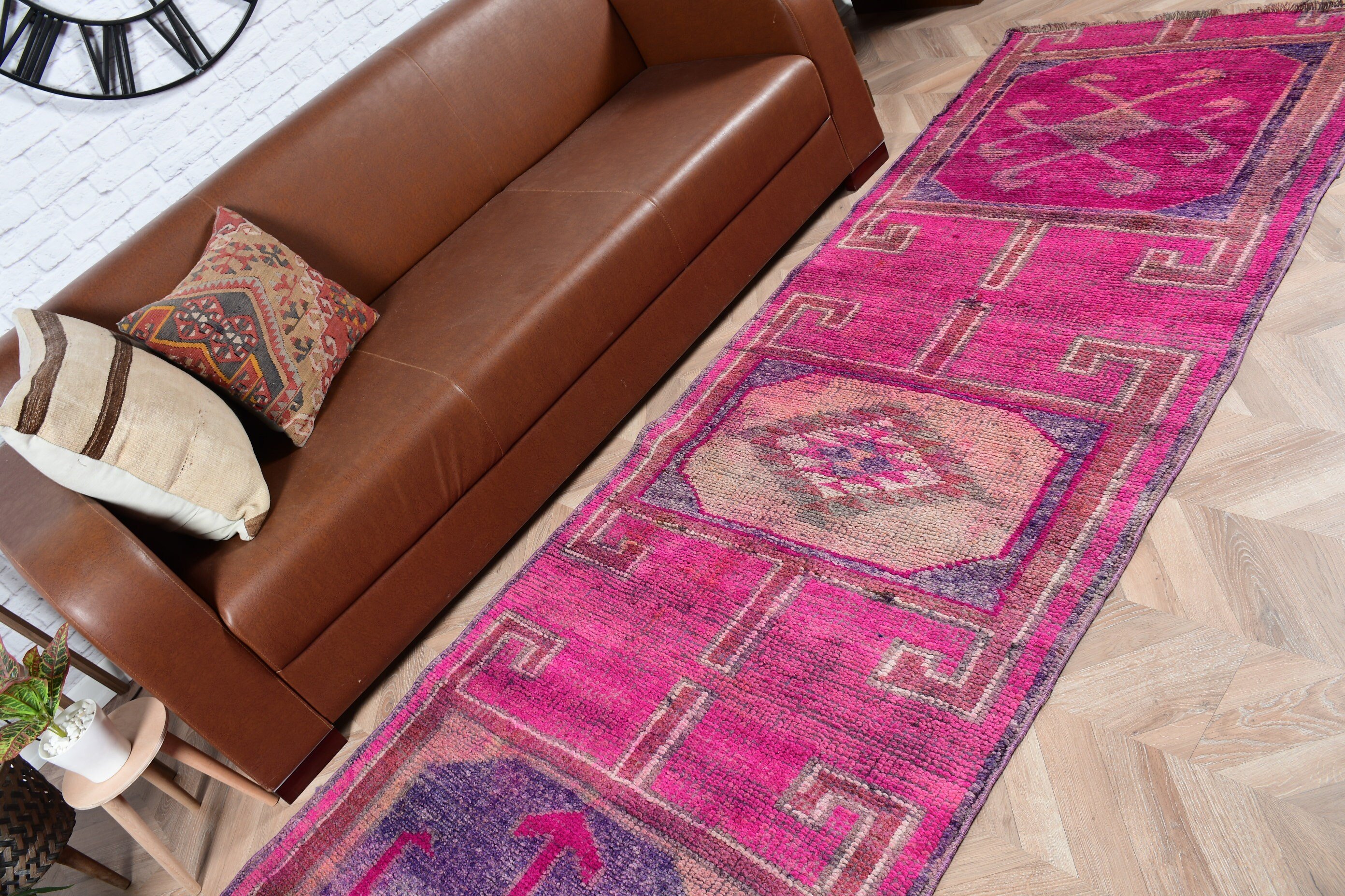 Vintage Rug, Pink Bedroom Rug, Corridor Rug, 3.3x10.6 ft Runner Rug, Hallway Rugs, Turkish Rugs, Oushak Rug, Rugs for Corridor, Floor Rug
