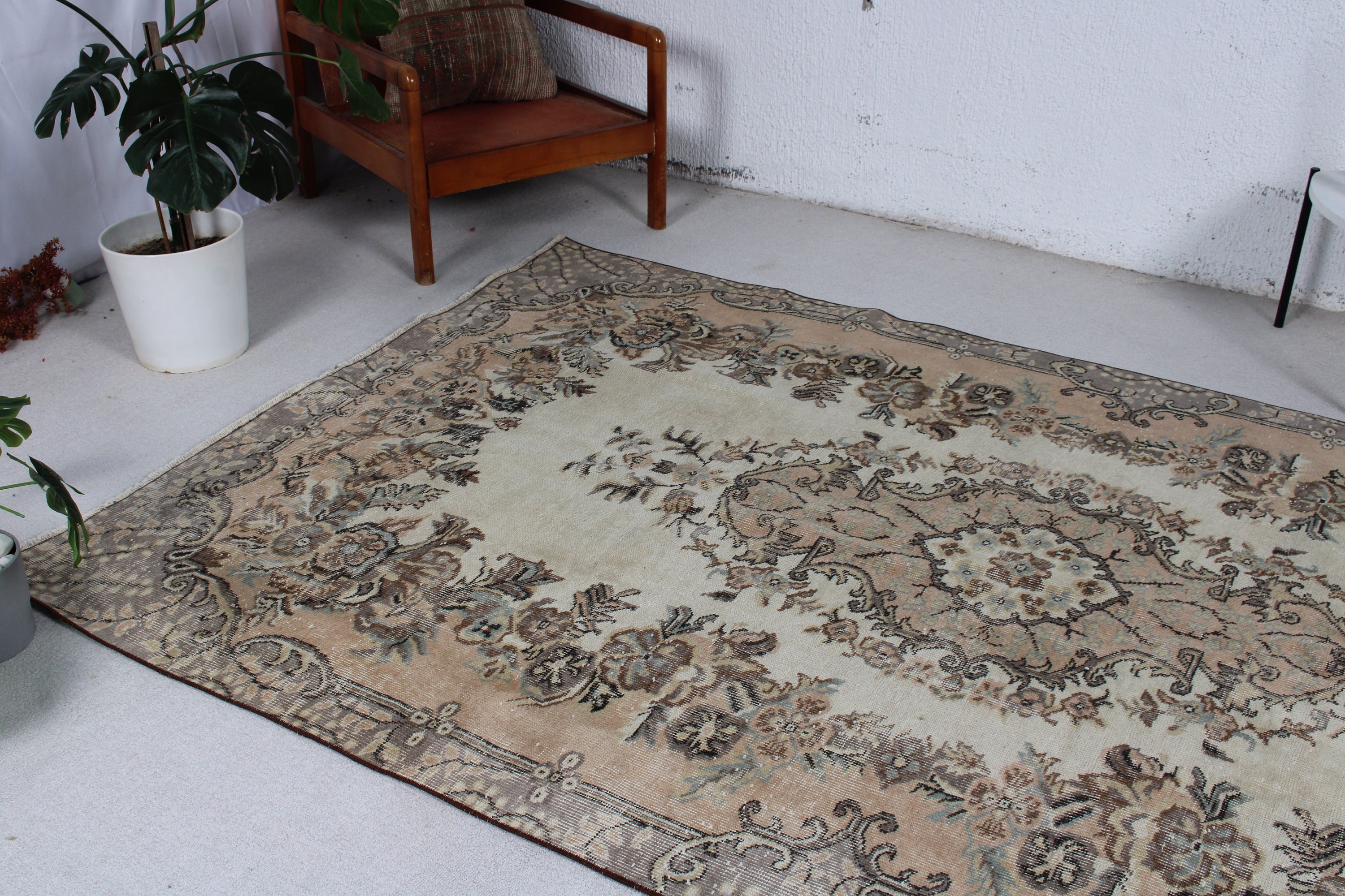 Boho Halı, Büyük Oushak Halı, Harika Halılar, 5,4x9 ft Büyük Halılar, Oturma Odası Halısı, Geometrik Halı, Vintage Halı, Kahverengi Nötr Halılar, Türk Halıları