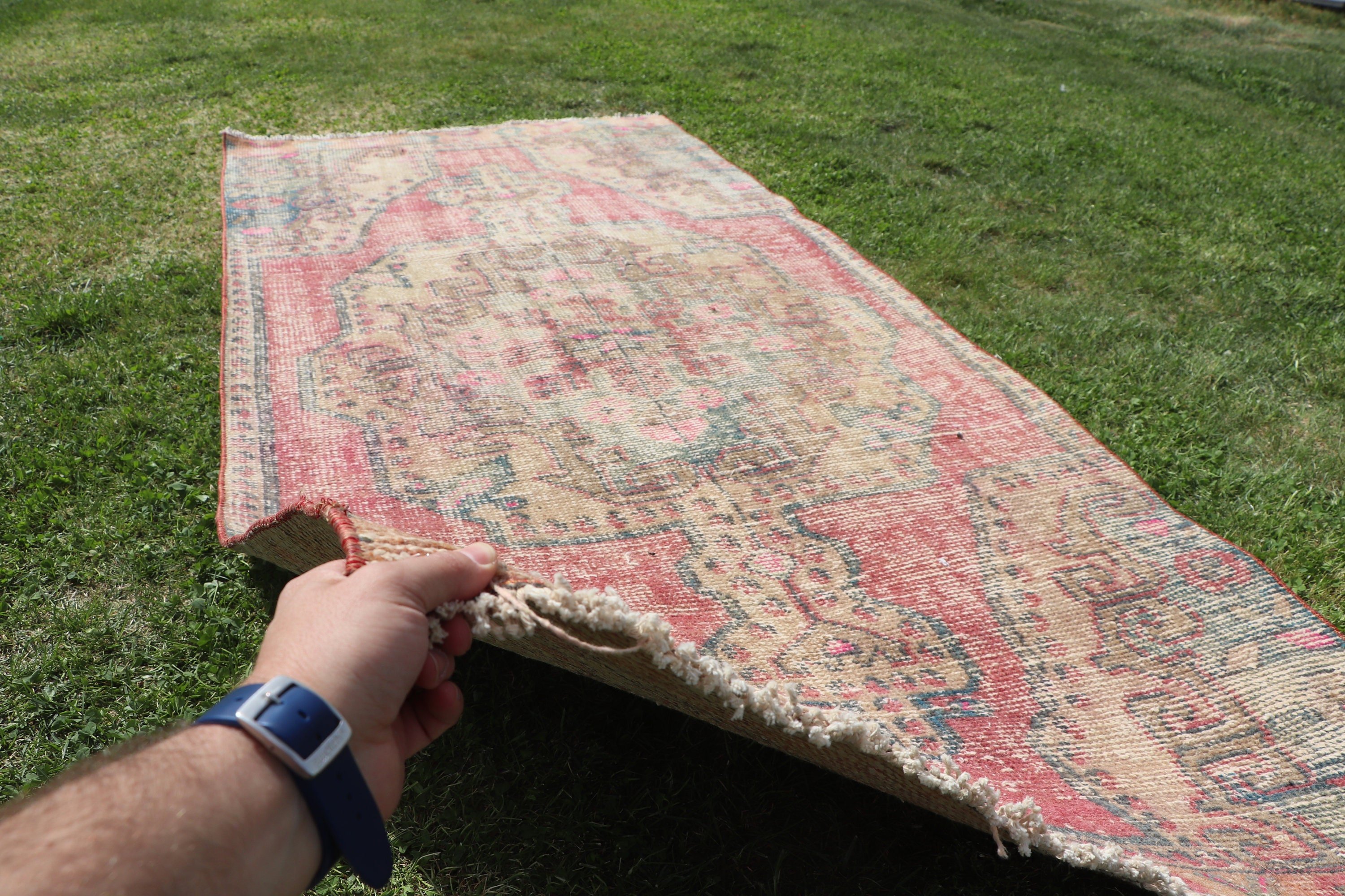 Turkish Rug, Aztec Rugs, Vintage Rugs, Living Room Rug, Boho Rugs, Floor Rugs, Red Moroccan Rugs, 3.3x7.6 ft Area Rug, Dining Room Rug