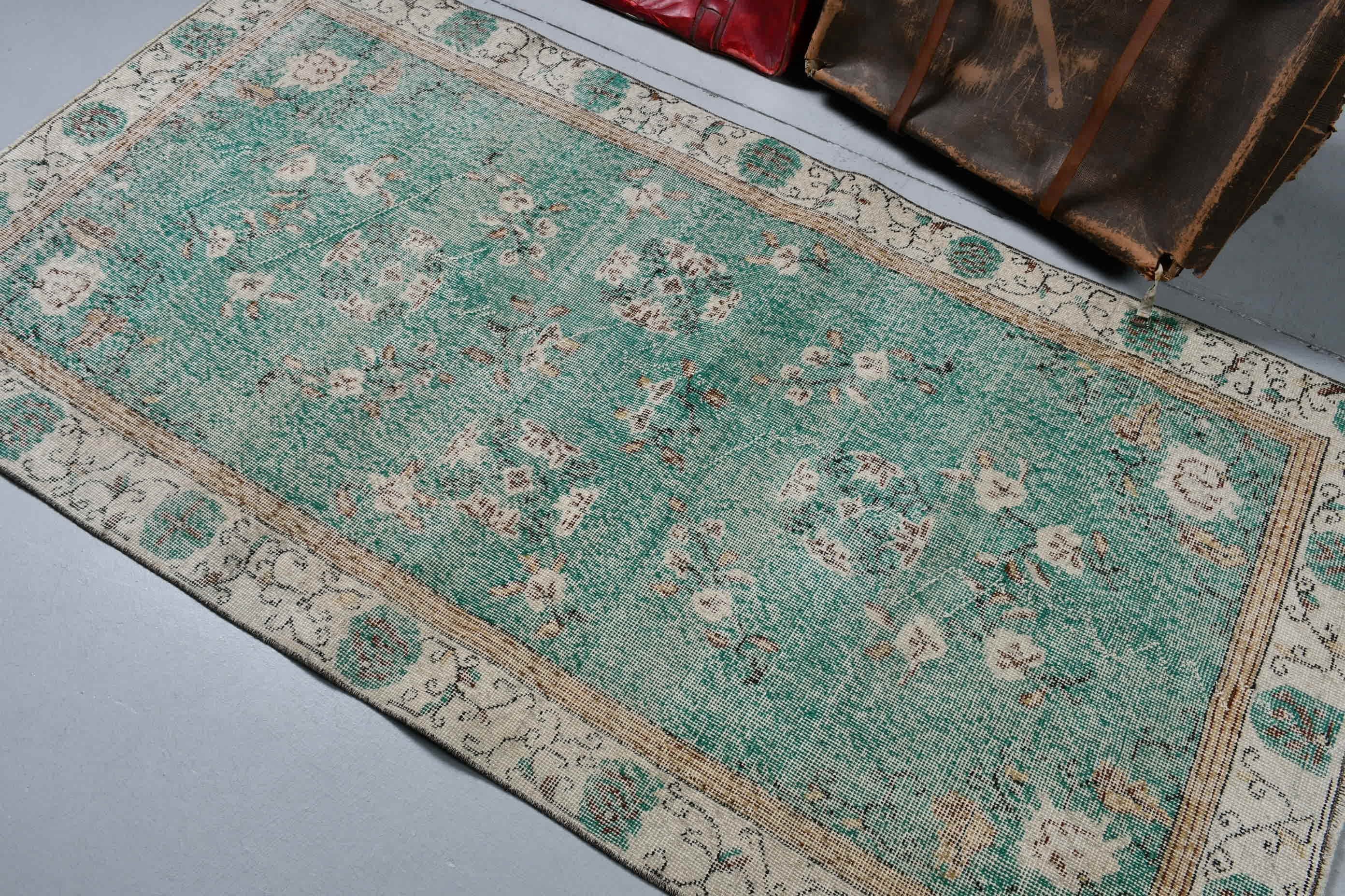 3.7x7 ft Area Rug, Kitchen Rug, Green Floor Rug, Vintage Rug, Dining Room Rugs, Turkish Rugs, Old Rug, Anatolian Rug, Rugs for Bedroom