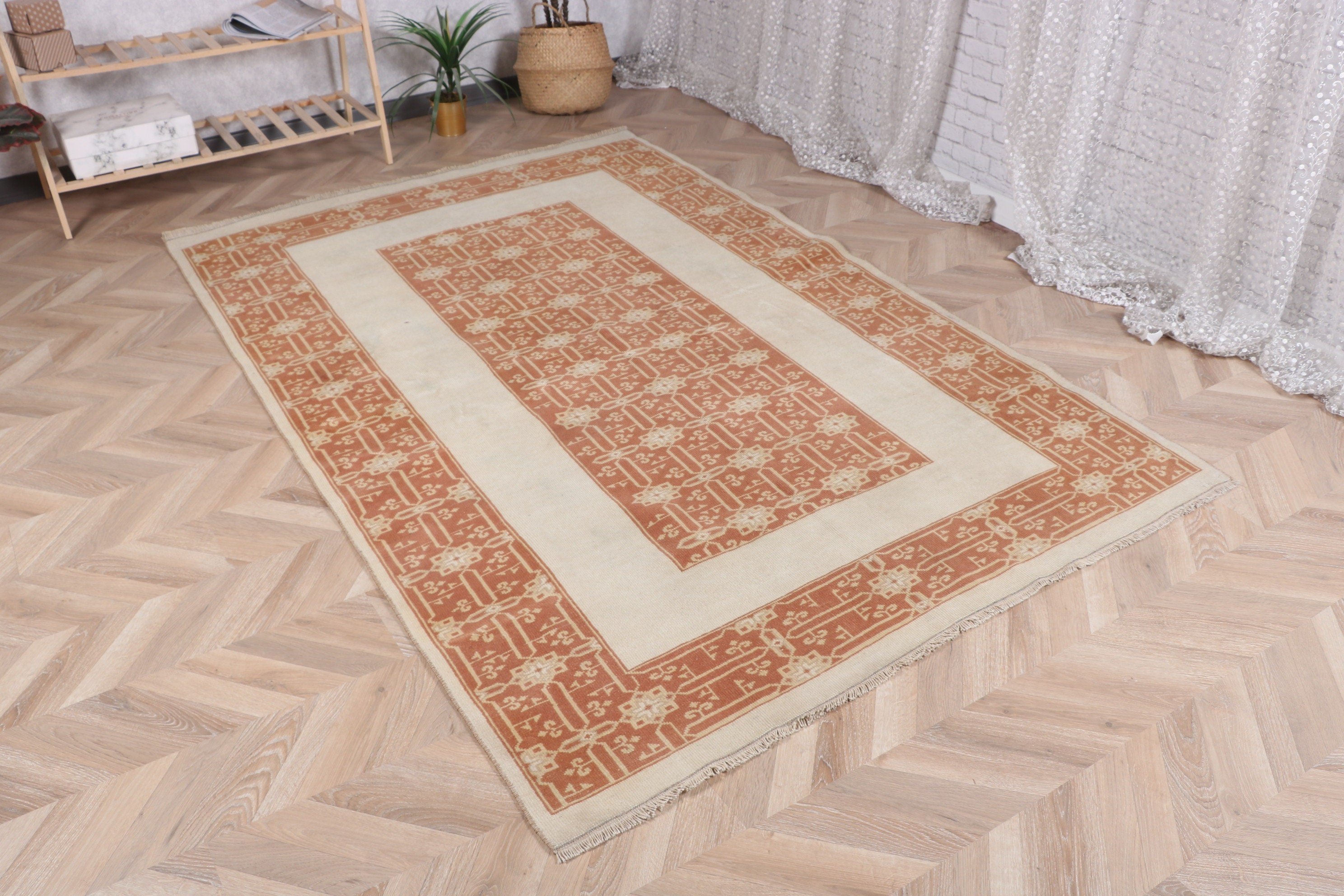 Turkish Rug, Dining Room Rugs, Oushak Area Rugs, Beige Home Decor Rugs, Boho Rug, 5x7.9 ft Area Rugs, Home Decor Rug, Vintage Rug