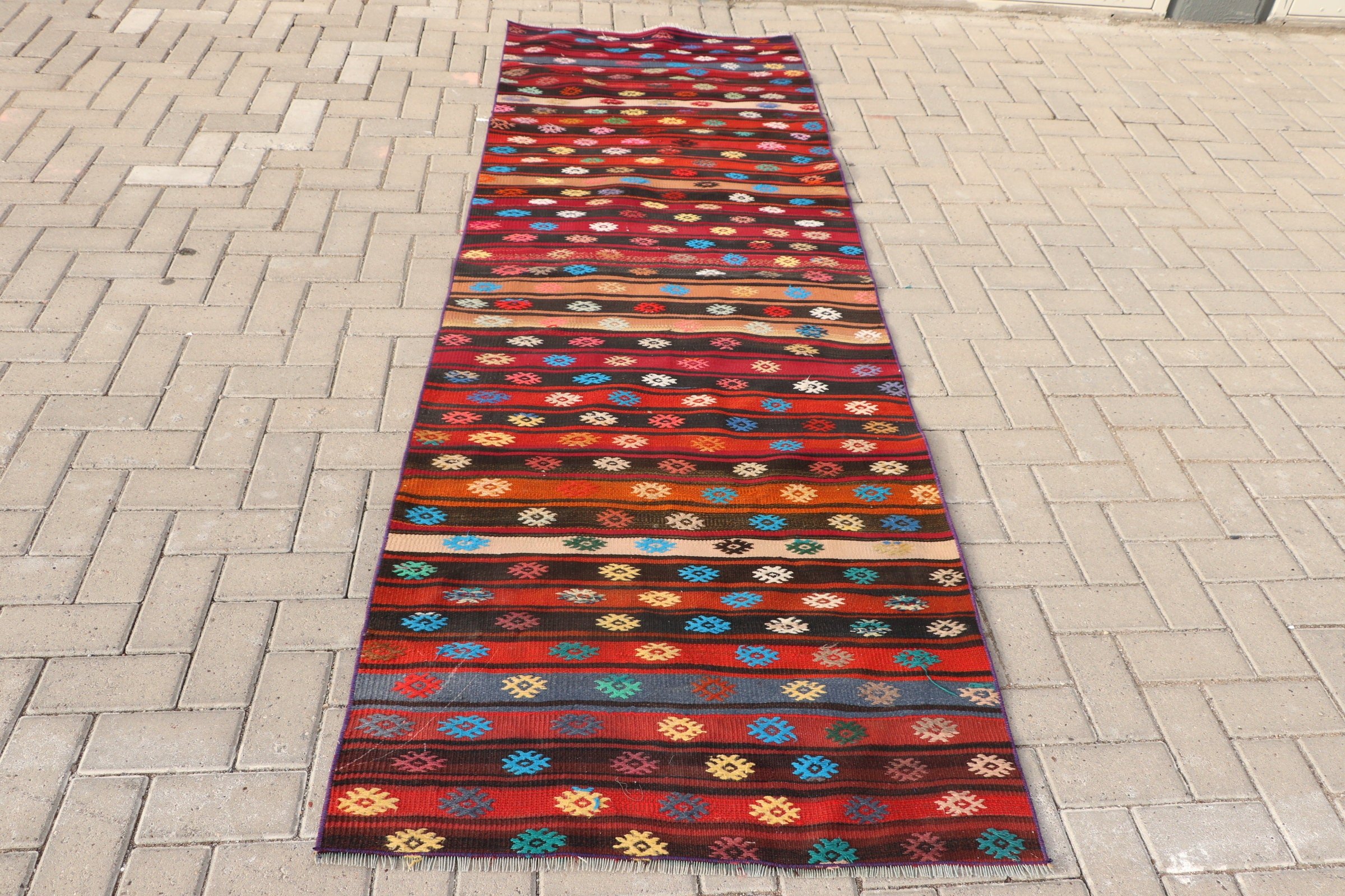 Hallway Rug, Vintage Rugs, Turkish Rugs, Kilim, Kitchen Rugs, Antique Rugs, 3.2x9.4 ft Runner Rug, Rainbow Home Decor Rug, Anatolian Rug