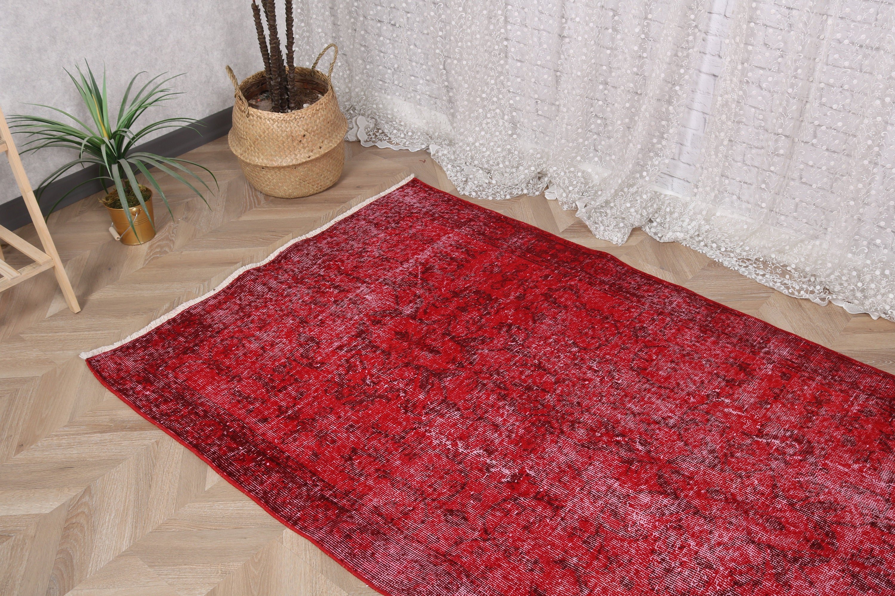 Vintage Halılar, Kırmızı 4.7x6.7 ft Alan Halıları, Vintage Alan Halıları, Boho Halıları, Düz Dokuma Halılar, Yatak Odası Halıları, Türk Halısı, Egzotik Halılar