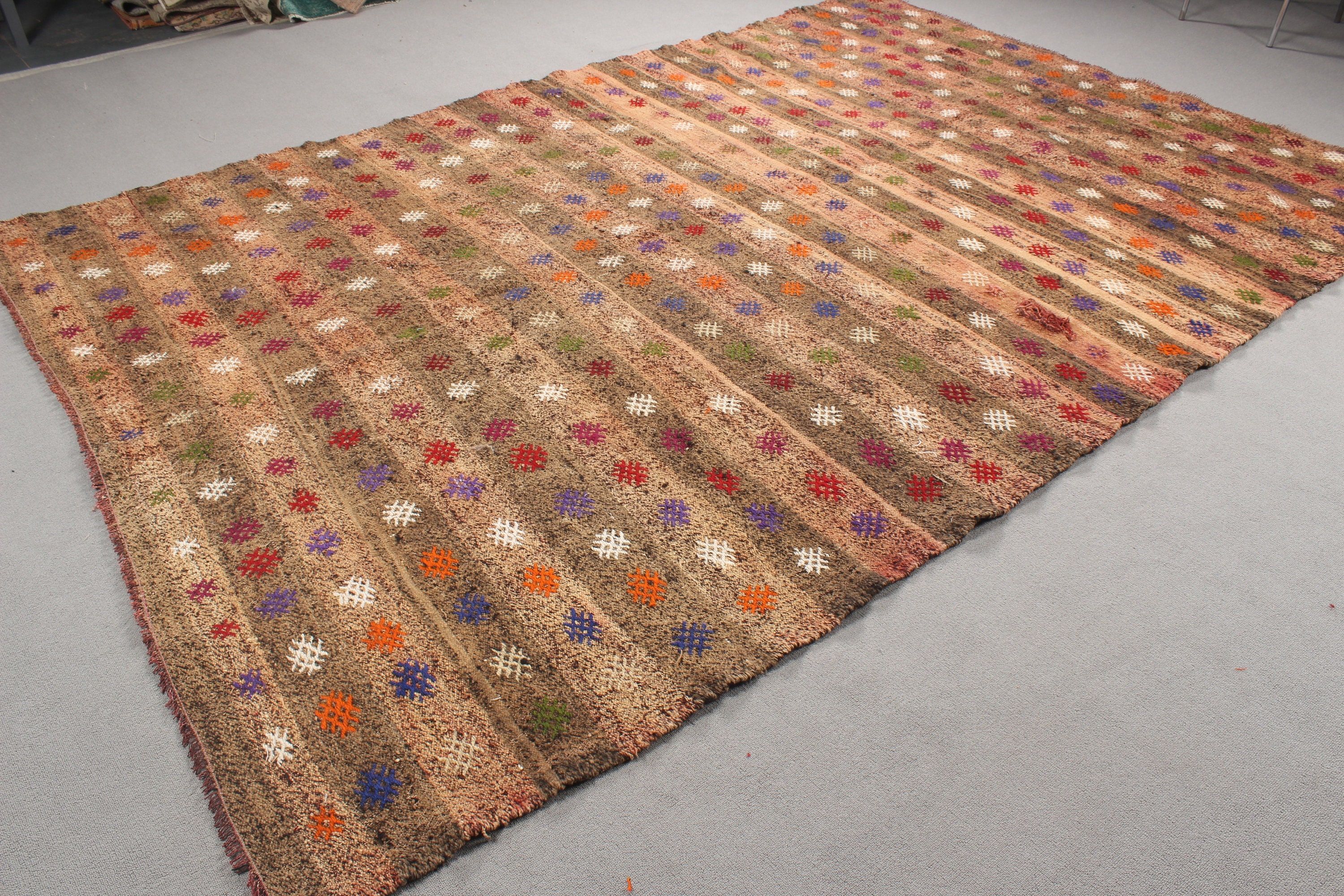 Turkish Rug, Oversize Vintage Rugs, Kilim, 6.8x10.3 ft Oversize Rugs, Oushak Rugs, Vintage Rugs, Boho Rug, Wool Rugs, Orange Handwoven Rugs