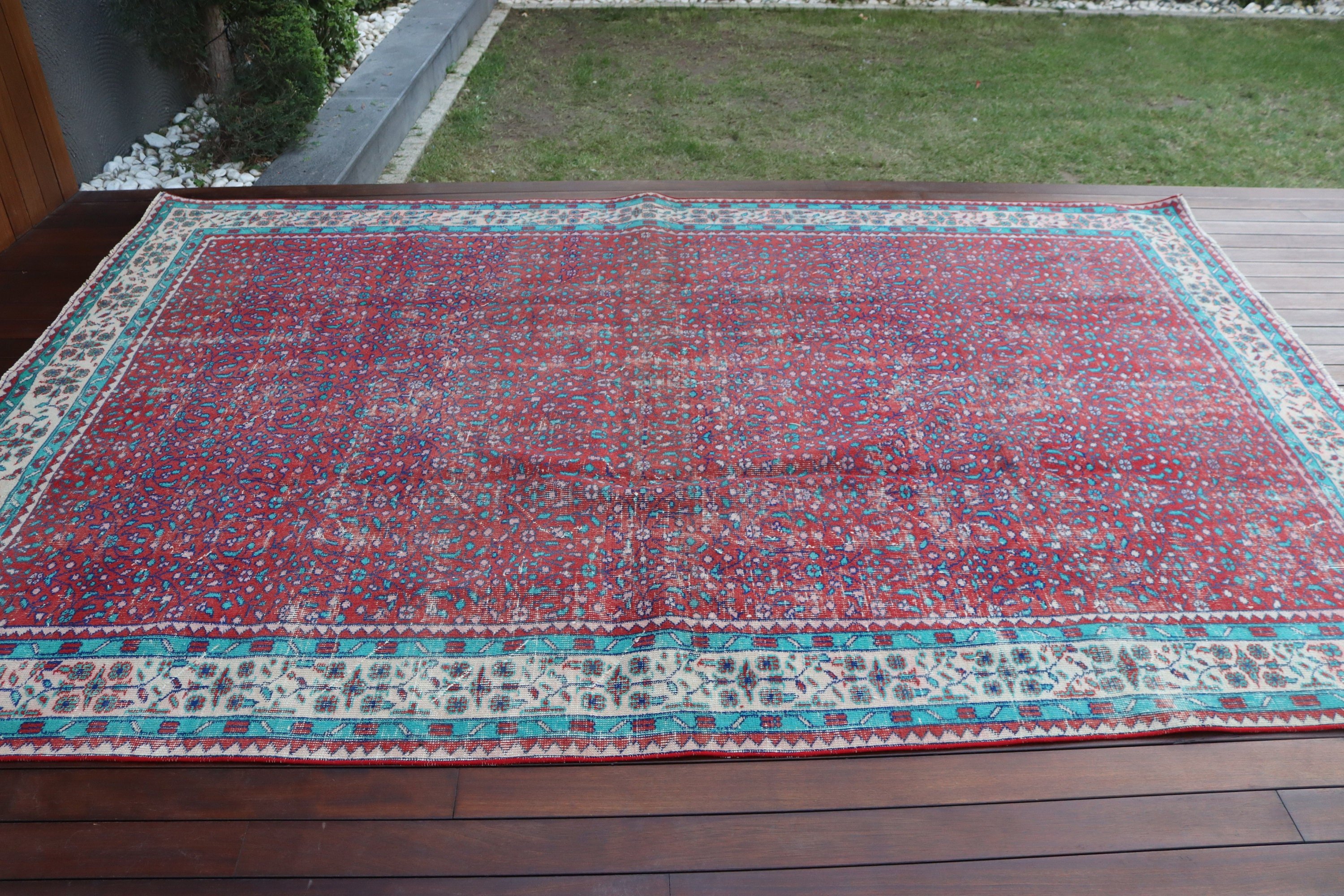 Red Statement Rug, Dining Room Rugs, Vintage Rugs, 6.9x10.2 ft Oversize Rug, Flatweave Rugs, Saloon Rug, Turkish Rug, Moroccan Rugs