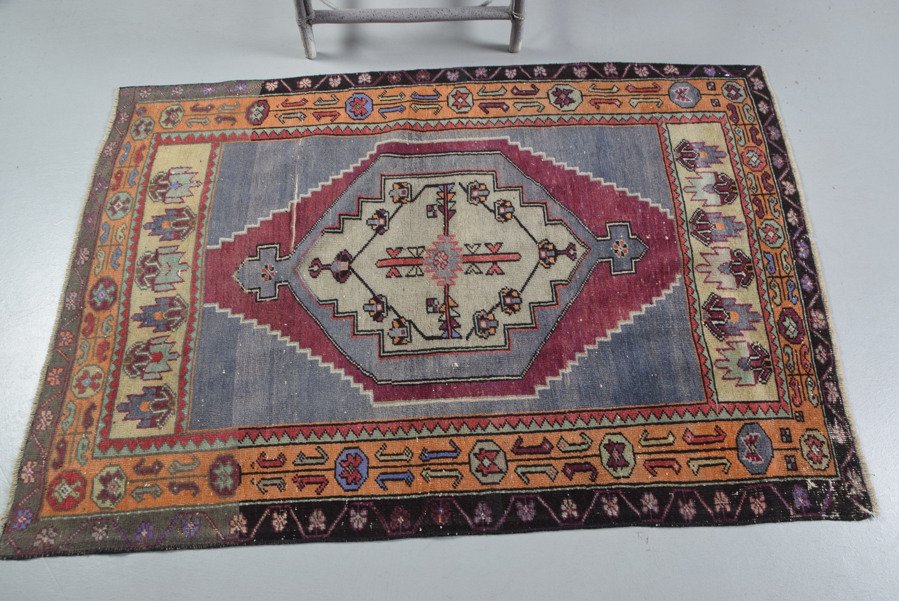 Orange Wool Rug, Nursery Rug, Vintage Rug, Anatolian Rugs, 3.4x4.7 ft Accent Rug, Wool Rugs, Rugs for Bedroom, Bedroom Rug, Turkish Rugs