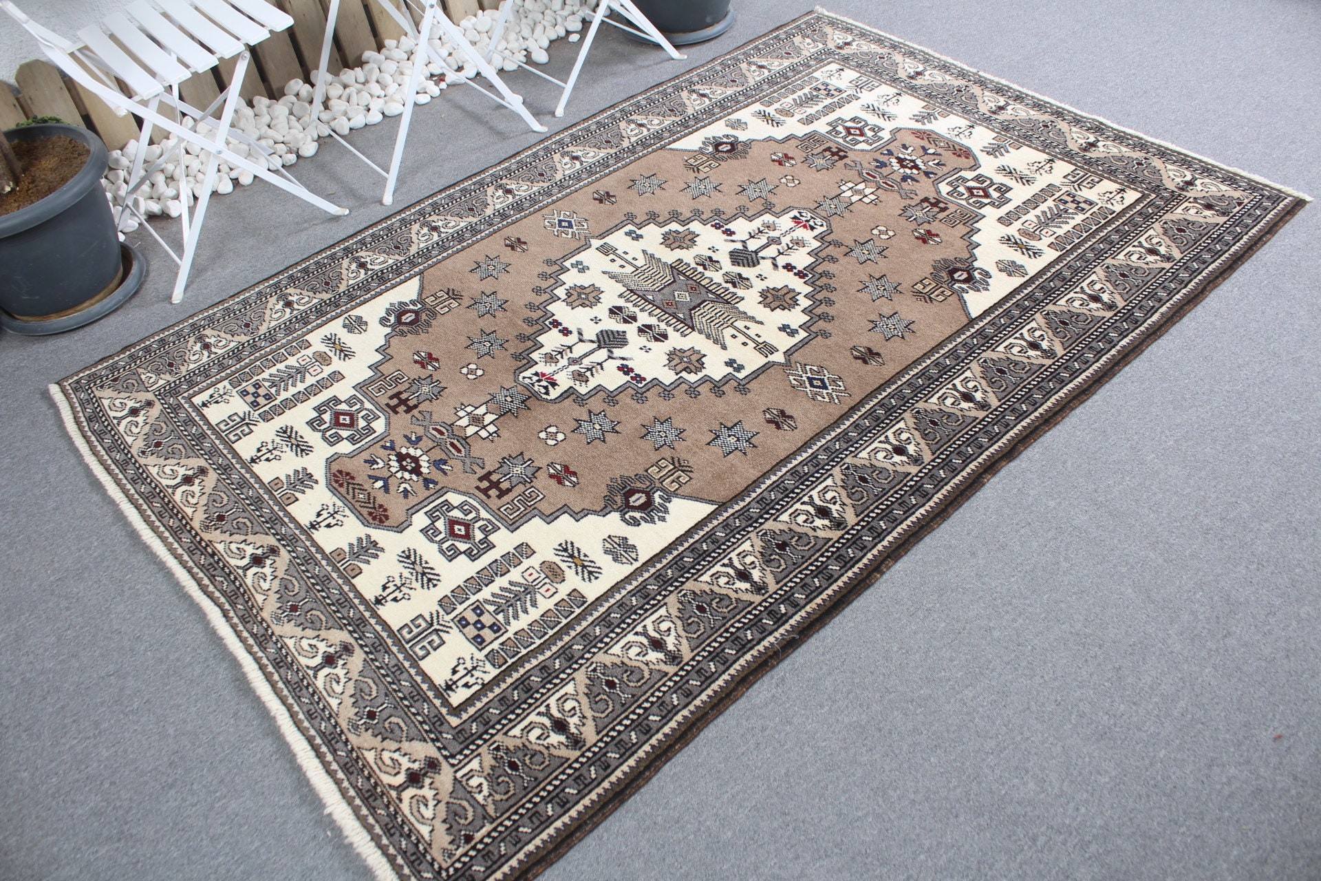 Turkish Rug, Vintage Rugs, Indoor Rugs, Nursery Rugs, Wool Rug, Brown Anatolian Rugs, 4.8x7.2 ft Area Rug, Bedroom Rugs, Rugs for Area