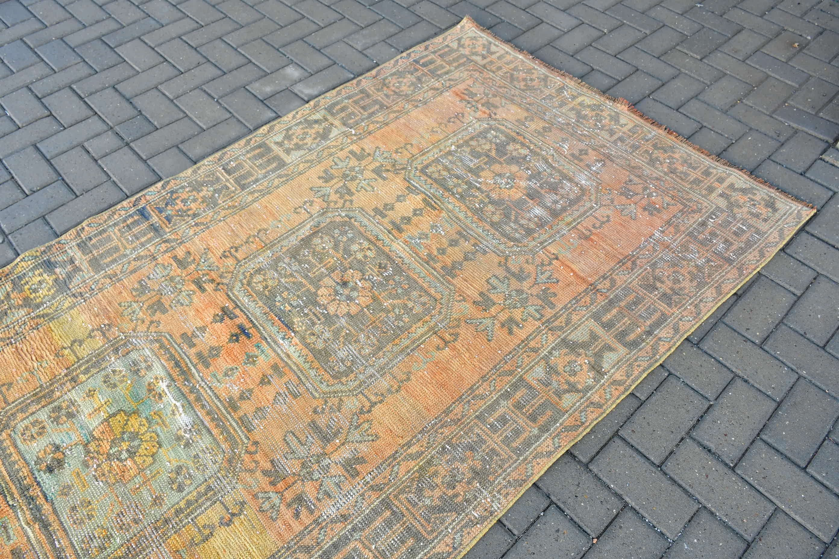 Moroccan Rugs, Kitchen Rug, Orange Anatolian Rug, Art Rug, Vintage Rug, 4.2x11.1 ft Runner Rugs, Rugs for Kitchen, Cool Rugs, Turkish Rugs