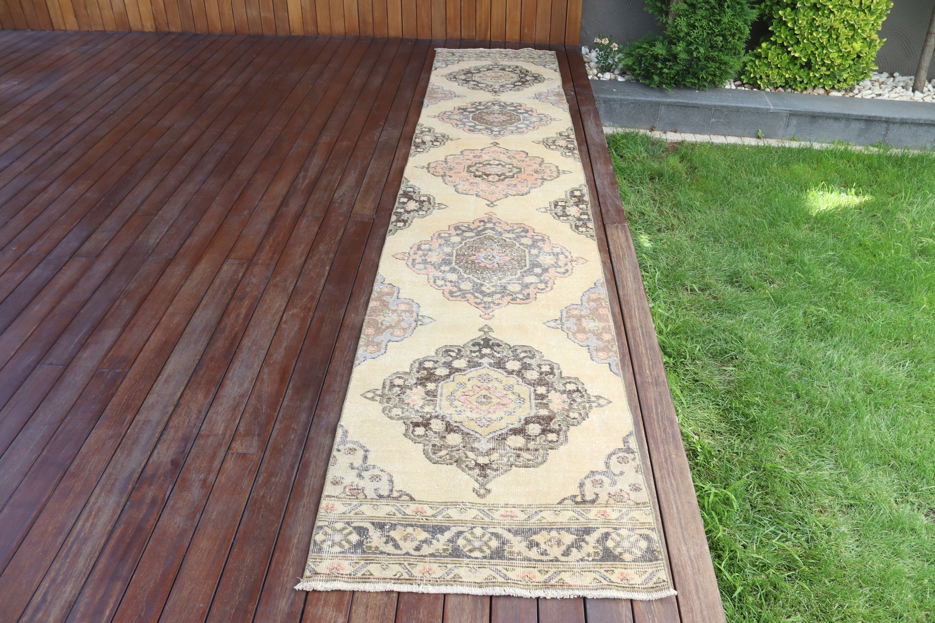 Vintage Halı, Nötr Halı, Uzun Yolluk Halısı, Bej Düz Dokuma Halı, Aztek Halısı, 2.4x10.8 ft Yolluk Halısı, Anadolu Halısı, Türk Halıları, Merdiven Halısı