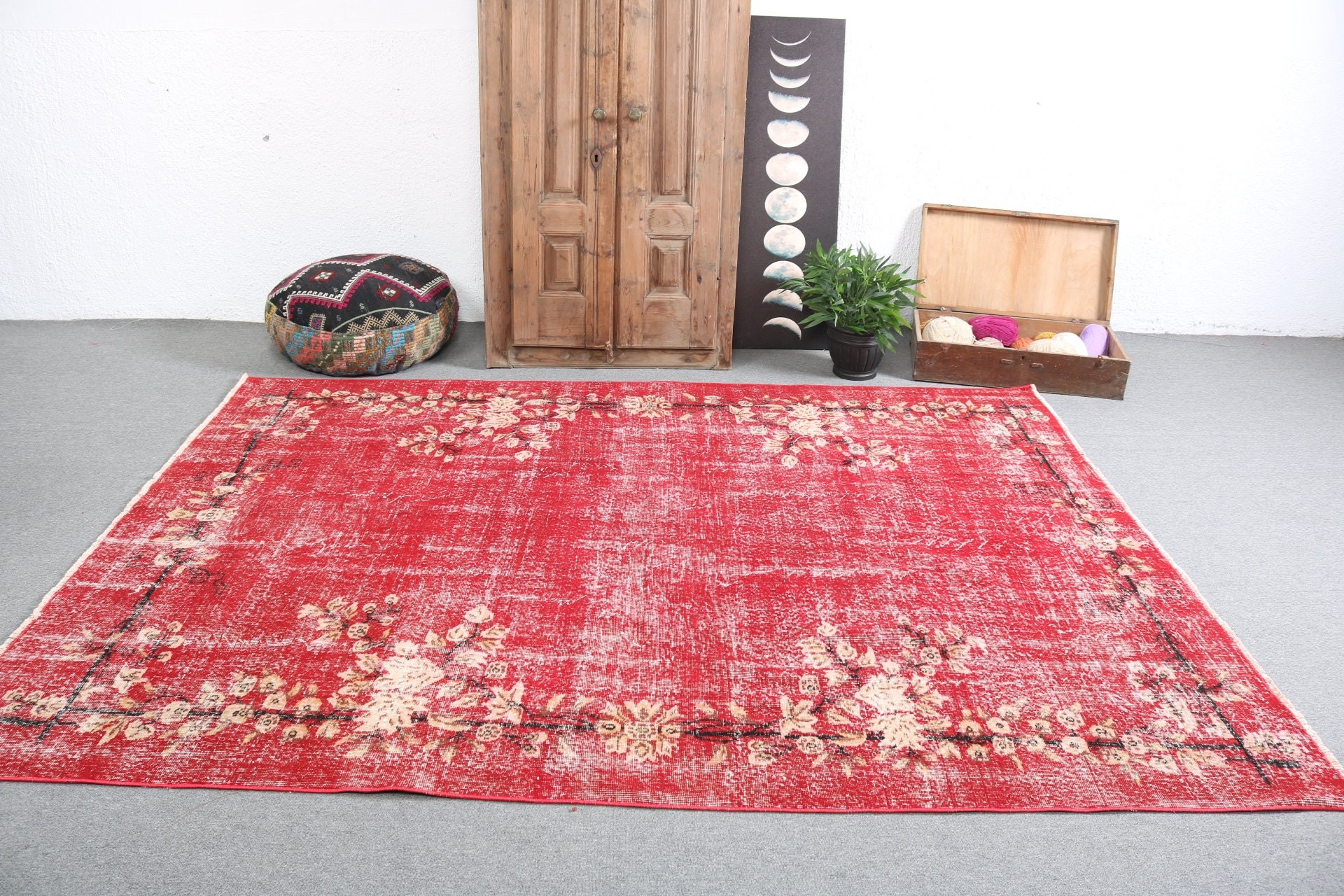 Oushak Rug, Salon Rug, Red Home Decor Rugs, Handwoven Rugs, Modern Rug, Vintage Rug, Large Vintage Rug, Turkish Rug, 6.8x8.9 ft Large Rug