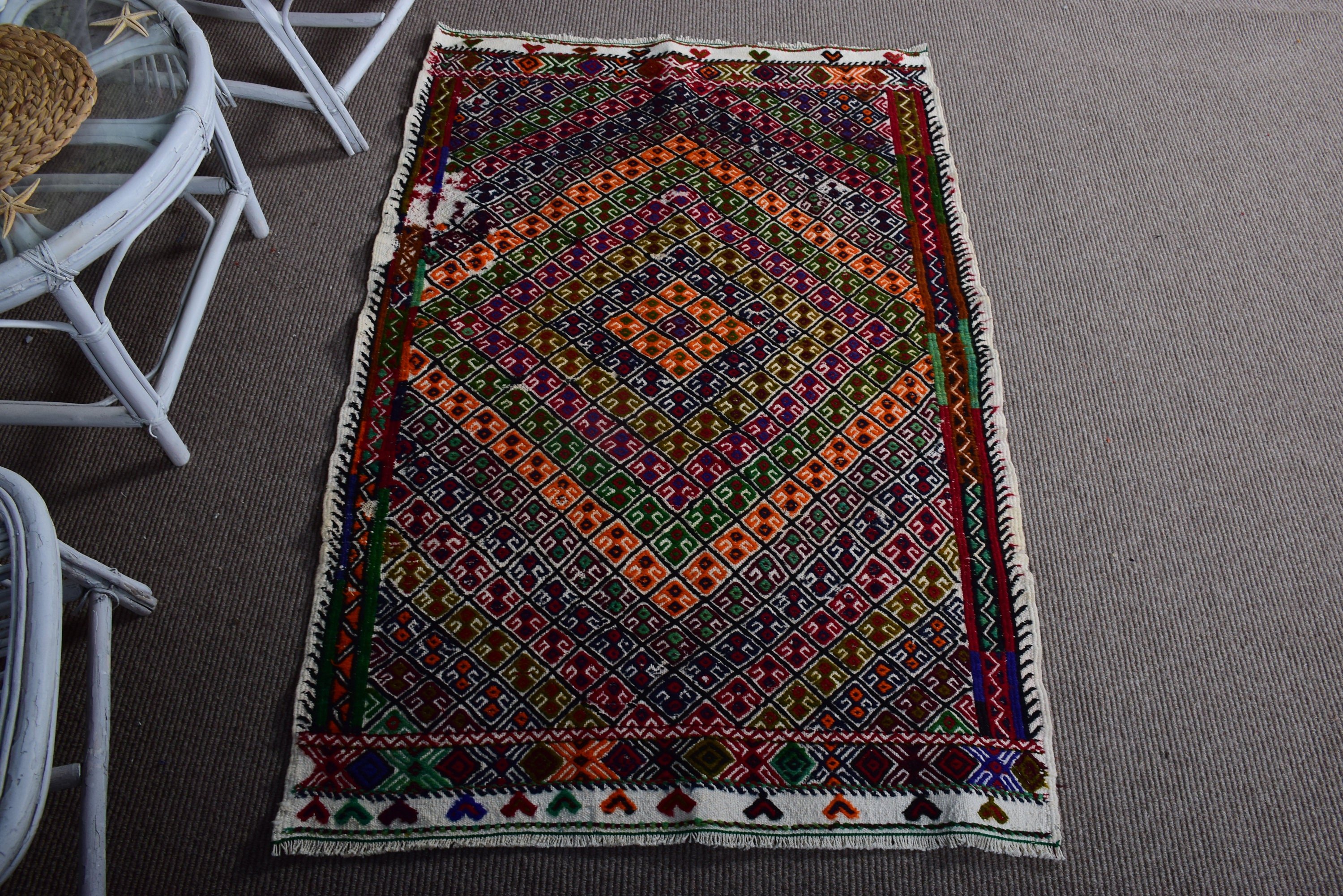 Vintage Accent Halılar, Türk Halıları, Gökkuşağı 3,2x5,1 ft Accent Halılar, Vintage Halılar, Oryantal Halı, Kilim, Ev Dekorasyonu Halısı