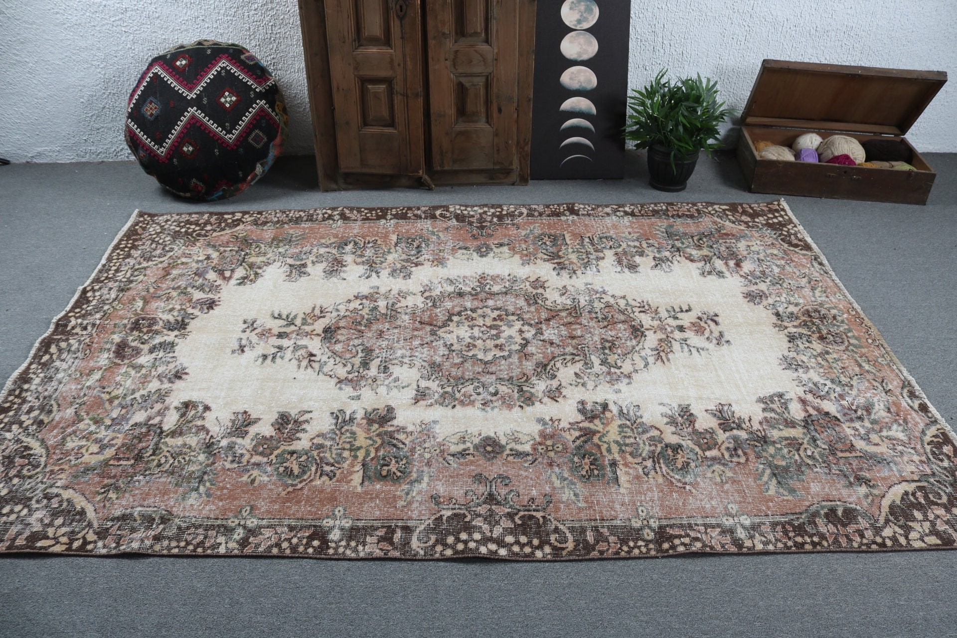 Türk Halısı, Vintage Halılar, Salon Halısı, Yemek Odası Halıları, Açıklama Halıları, Oryantal Halı, 5.7x8.4 ft Büyük Halılar, Boho Halıları, Kahverengi Yatak Odası Halısı